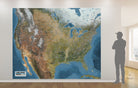 Customized business version of North America mural map with added company location pins and custom labels.