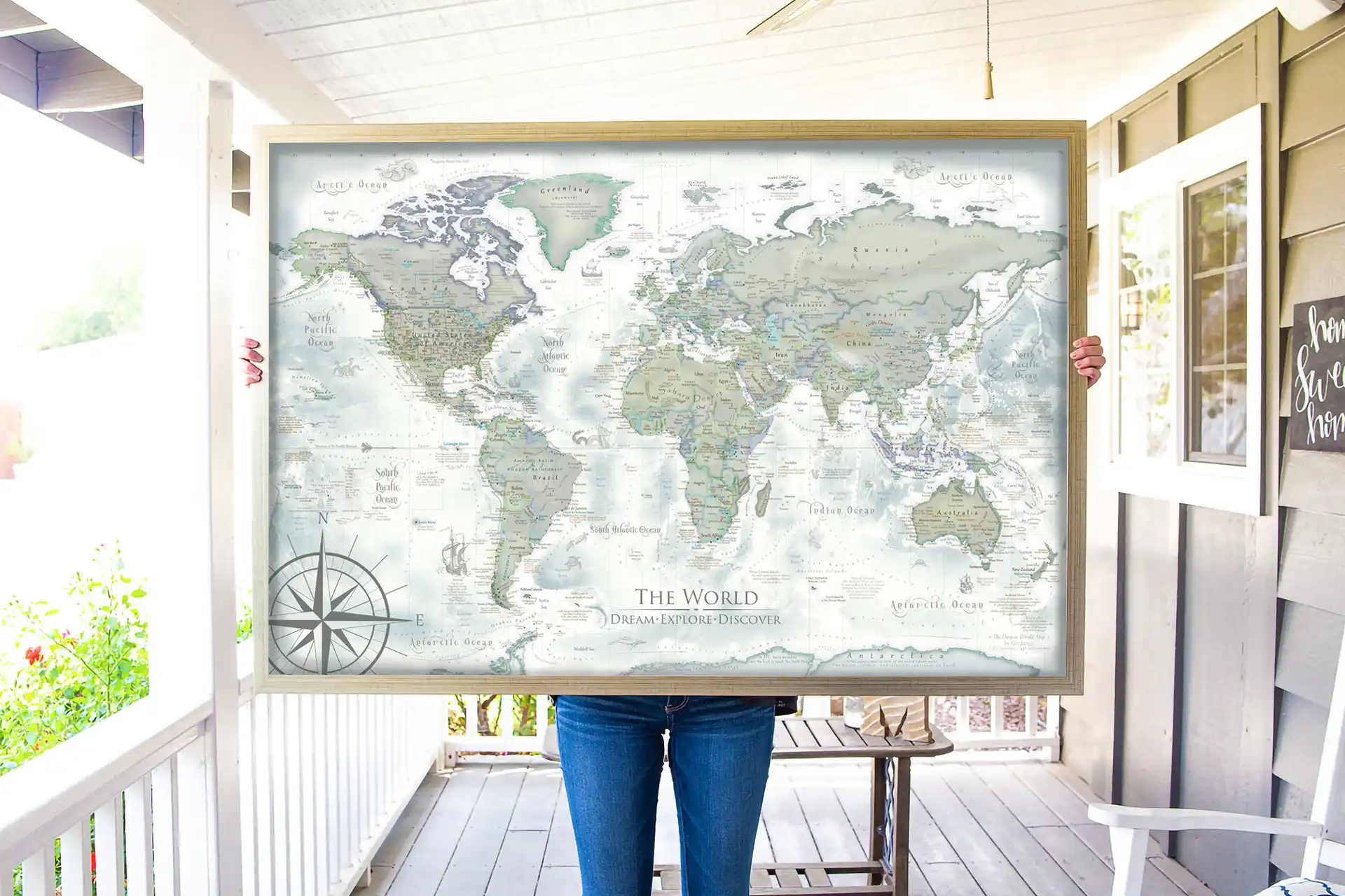Huge framed world travel map