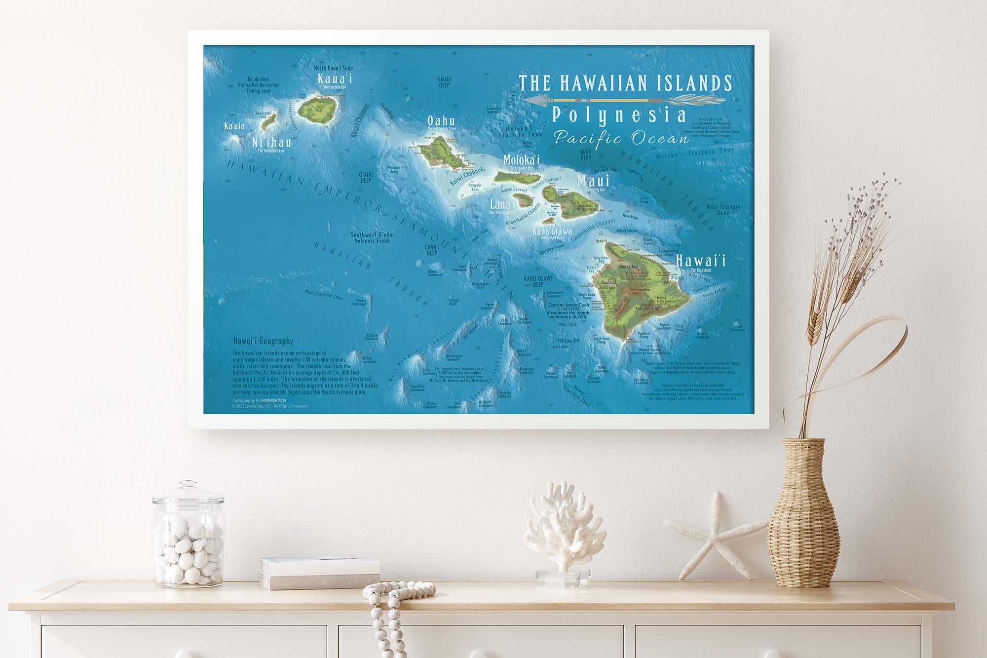 Hawaii Map Poster Laminated