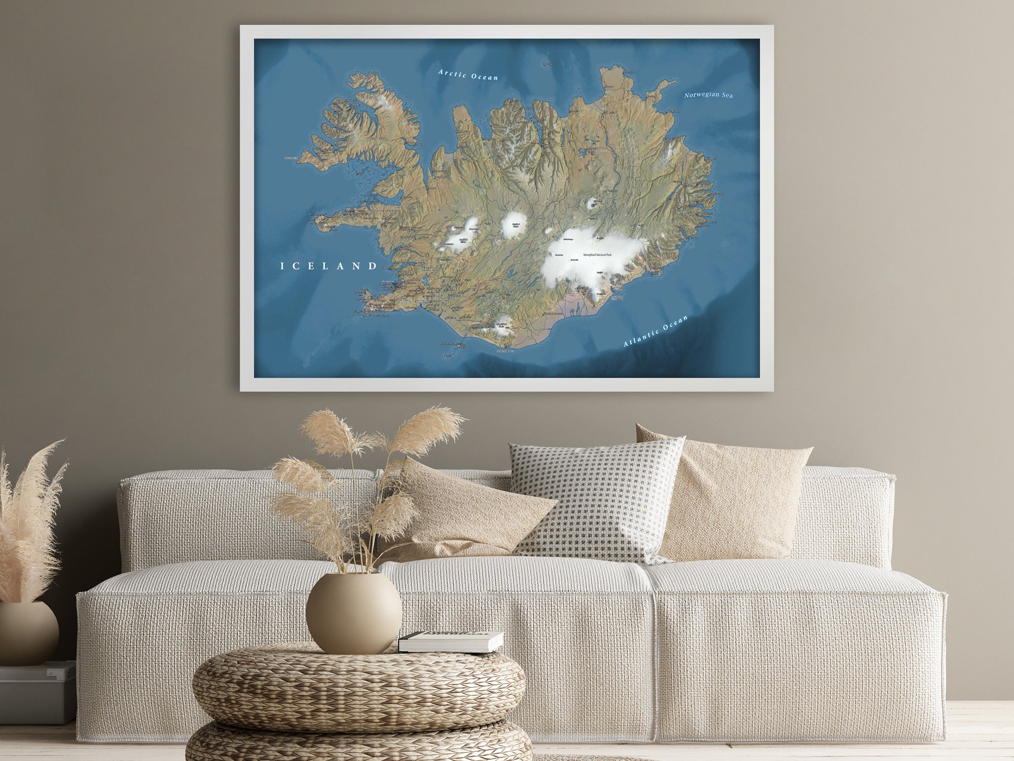 iceland map with cities and towns