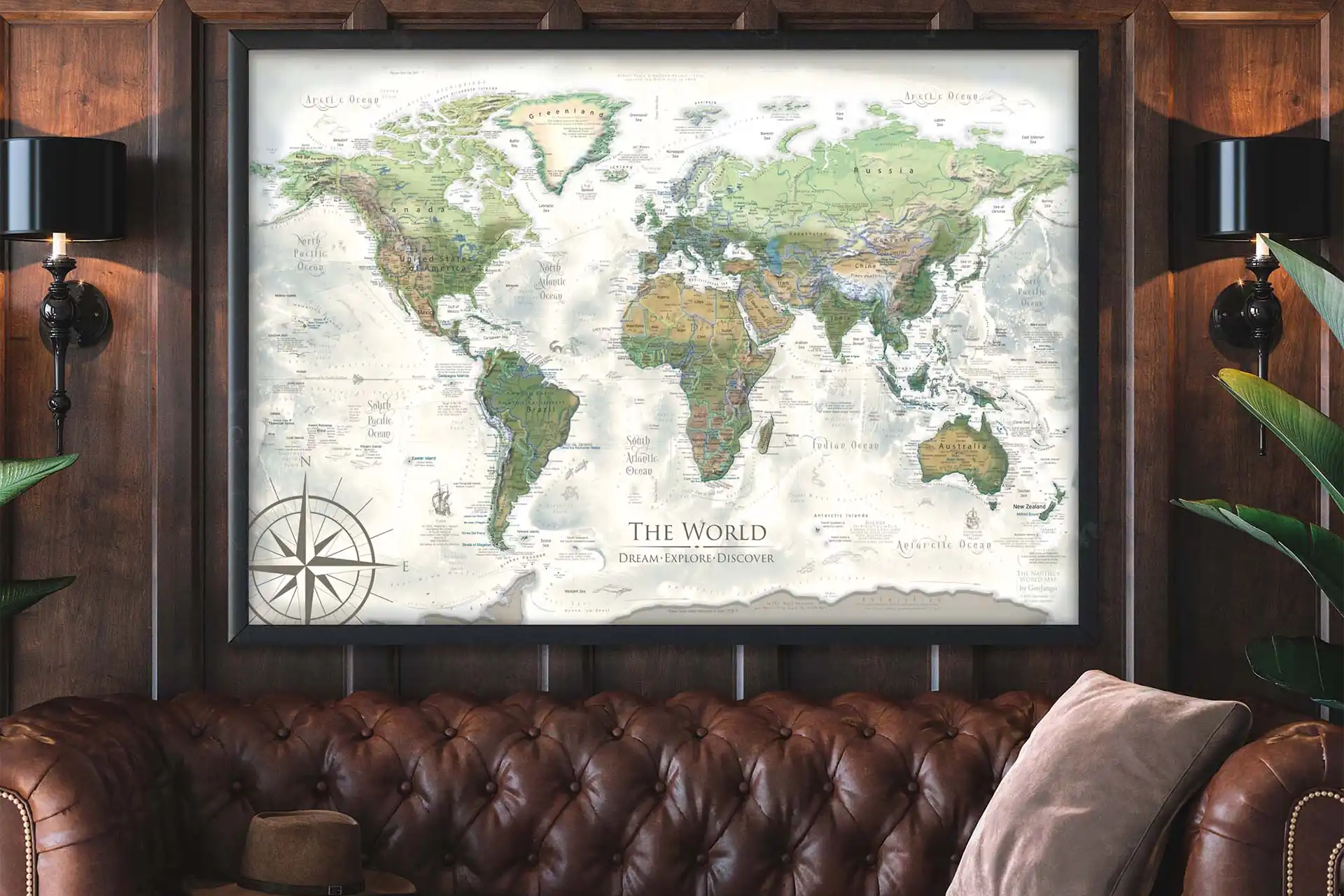 large world map framed