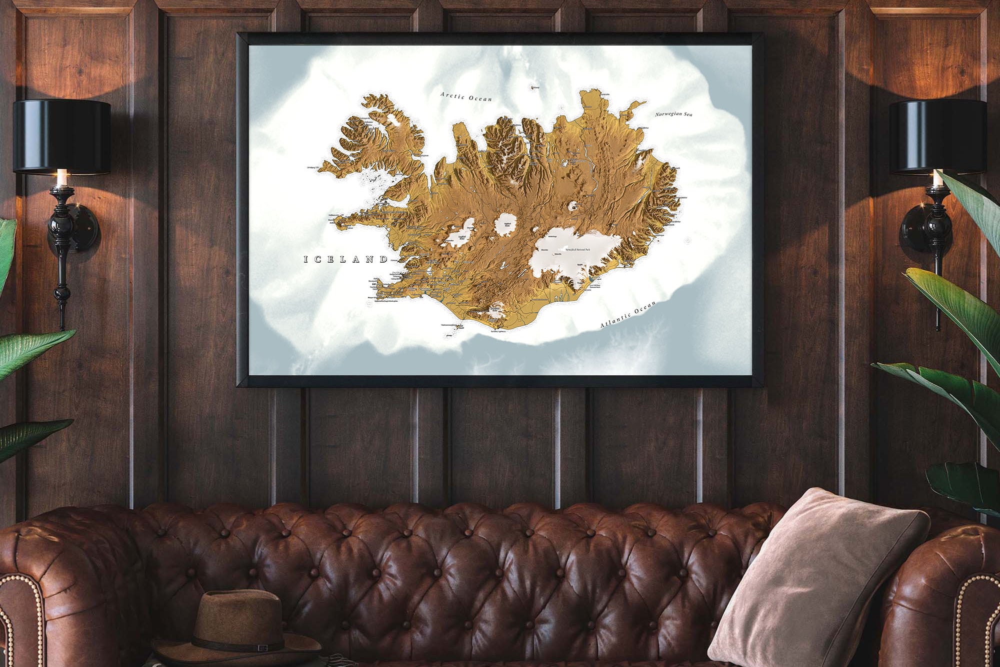 framed picture of iceland map