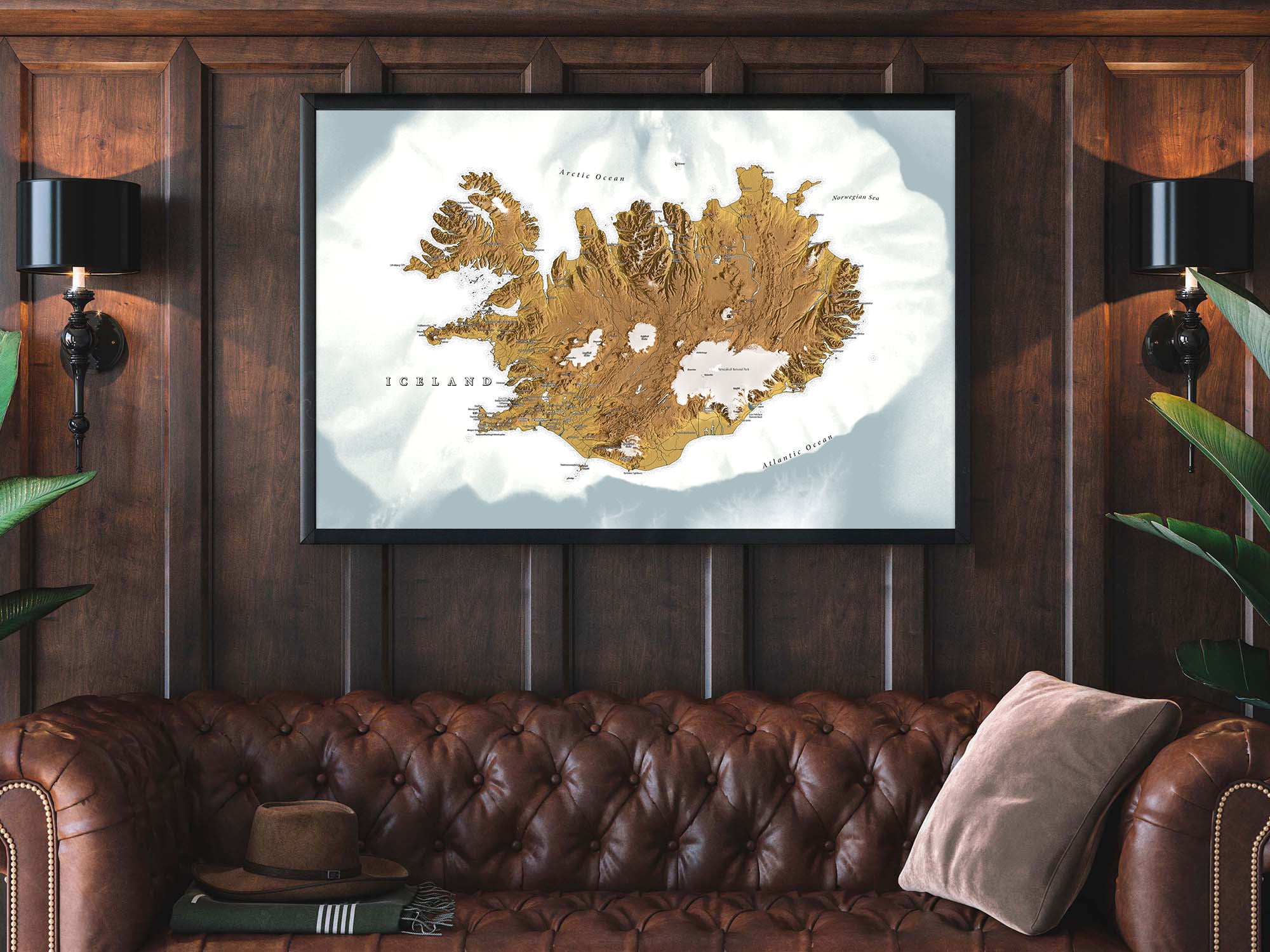 framed picture of iceland map