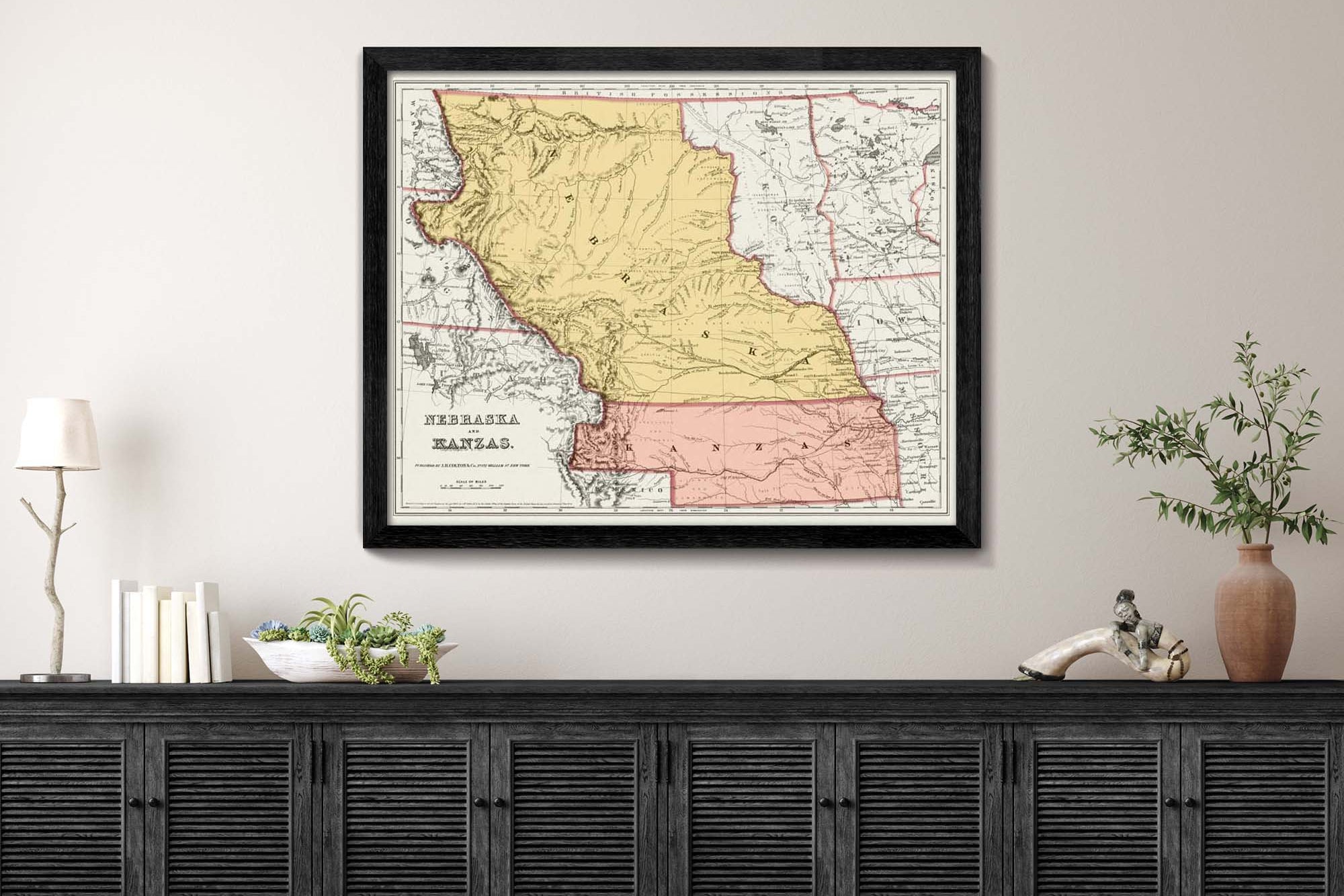 Vintage Kansas map 1850s