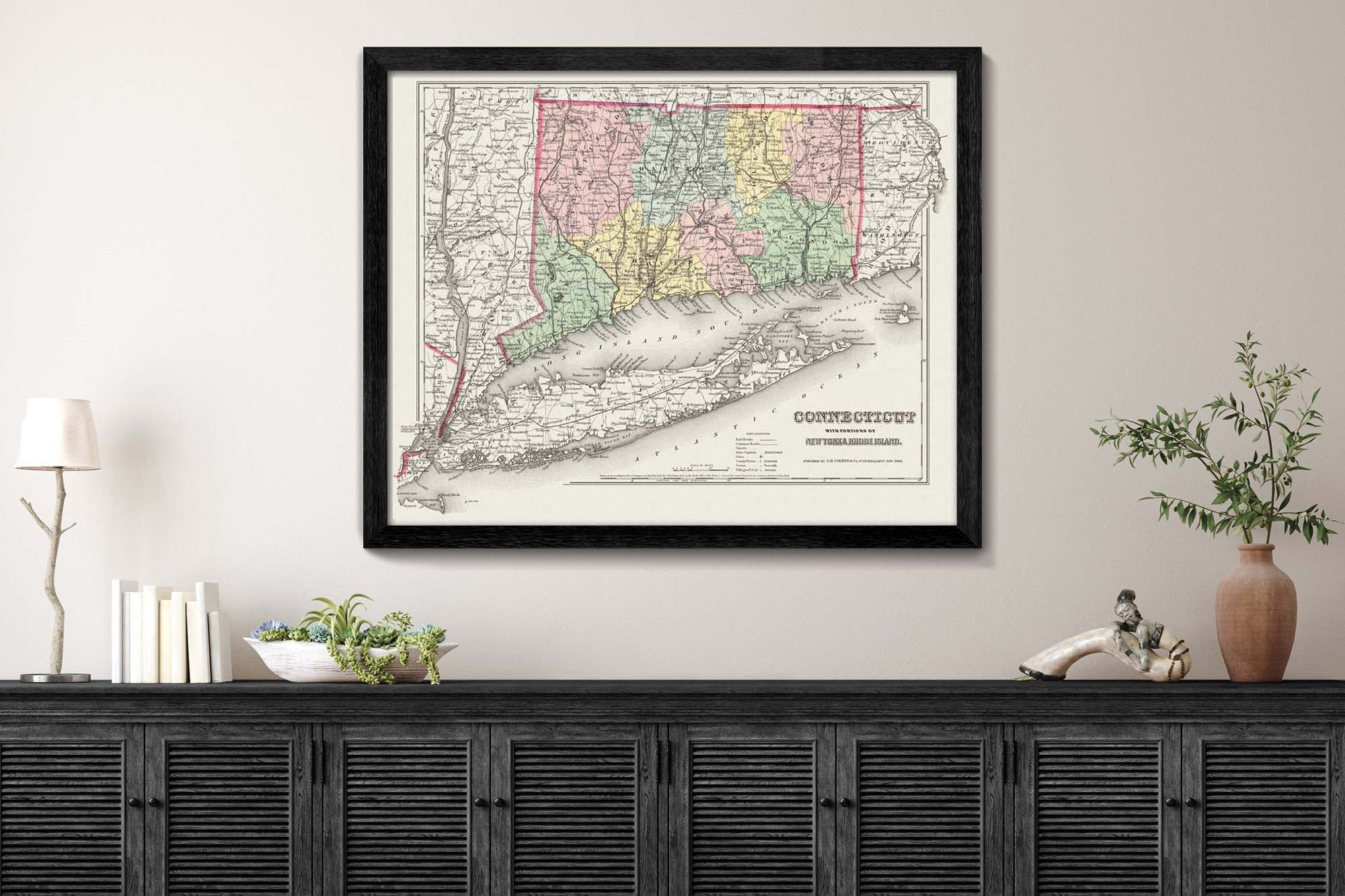 historic Connecticut map with roads