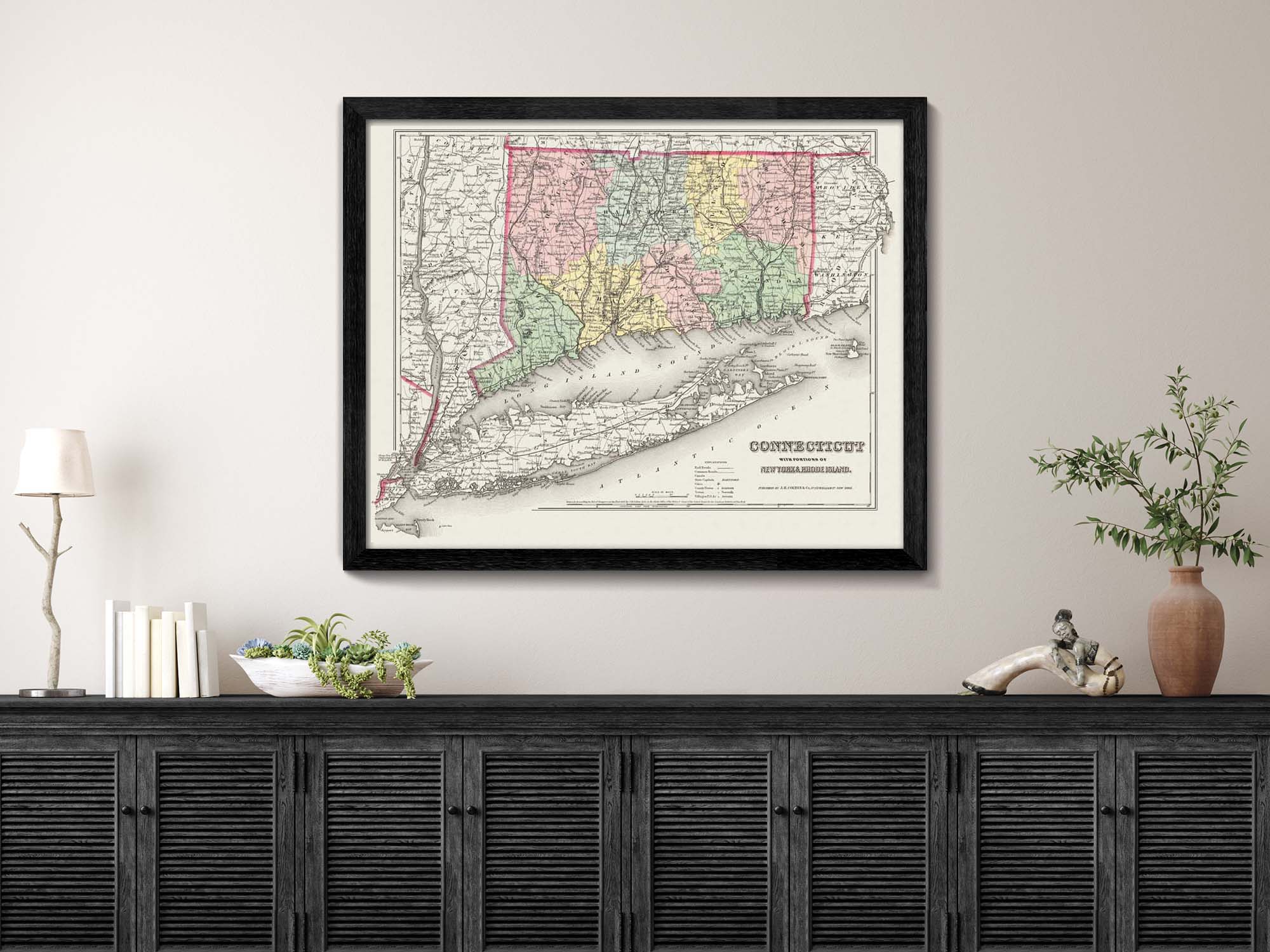historic Connecticut map with roads