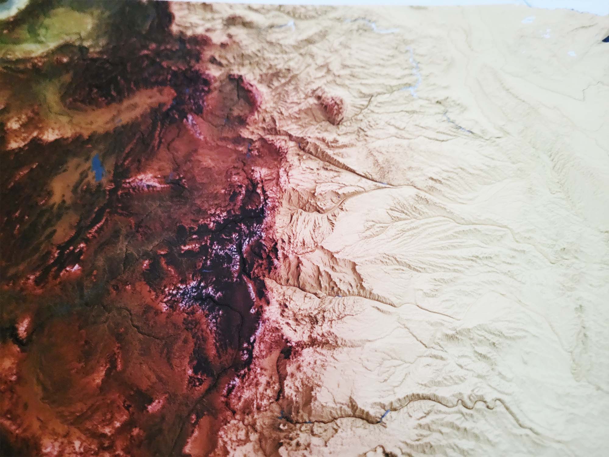 Rocky mountain elevation map with vivid inks