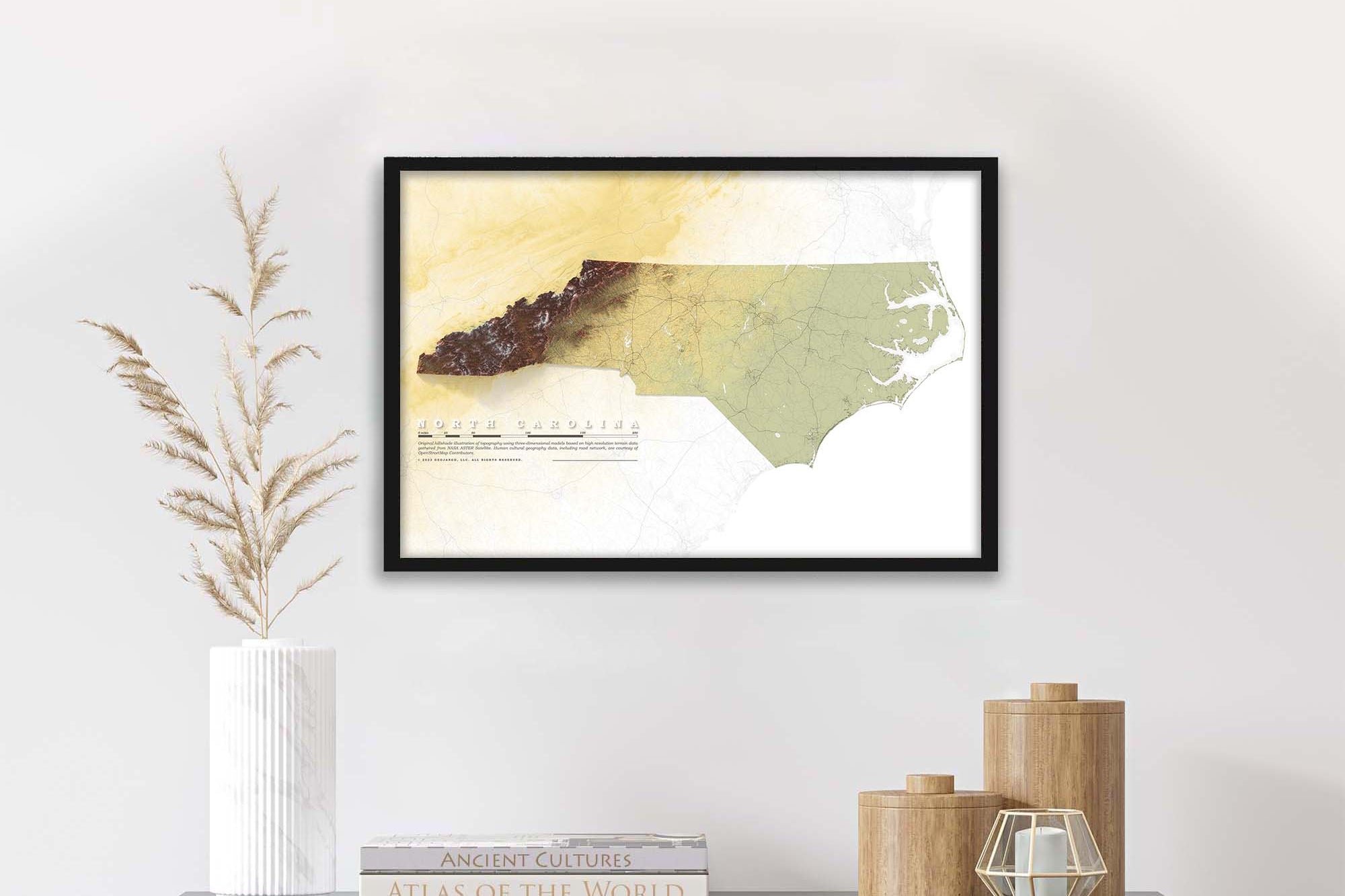 North Carolina Shaded Relief wall art