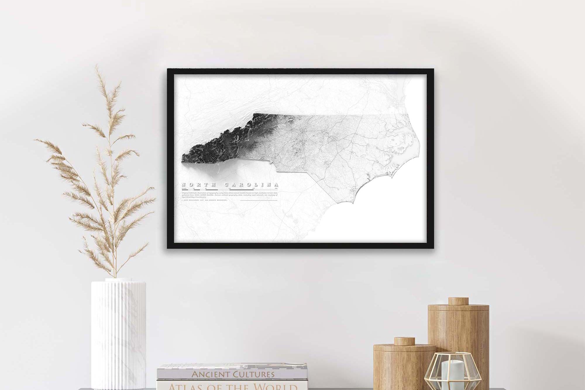 greyscale elevation map of north carolina