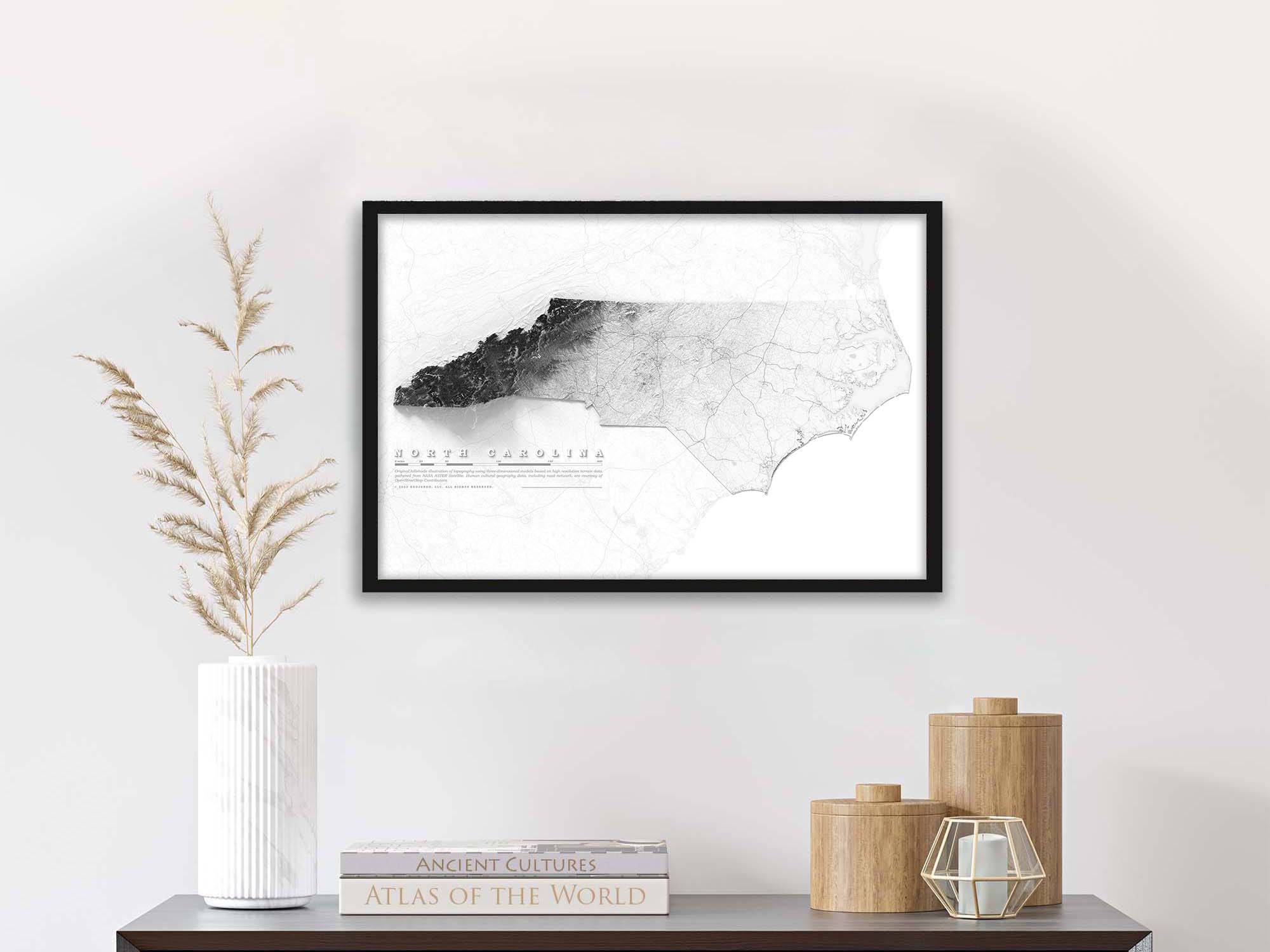 greyscale elevation map of north carolina