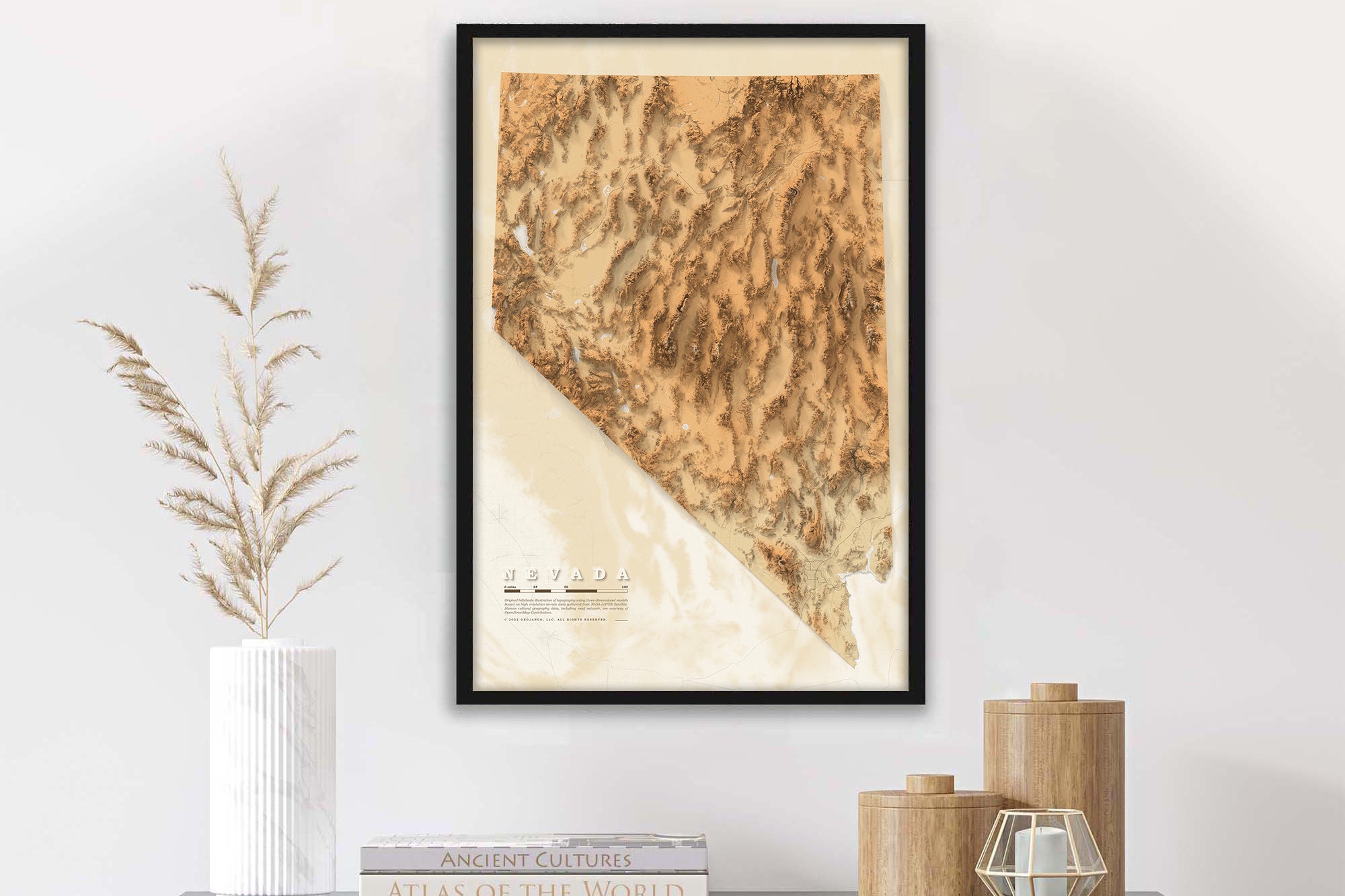 Brown Nevada Shaded Relief Map