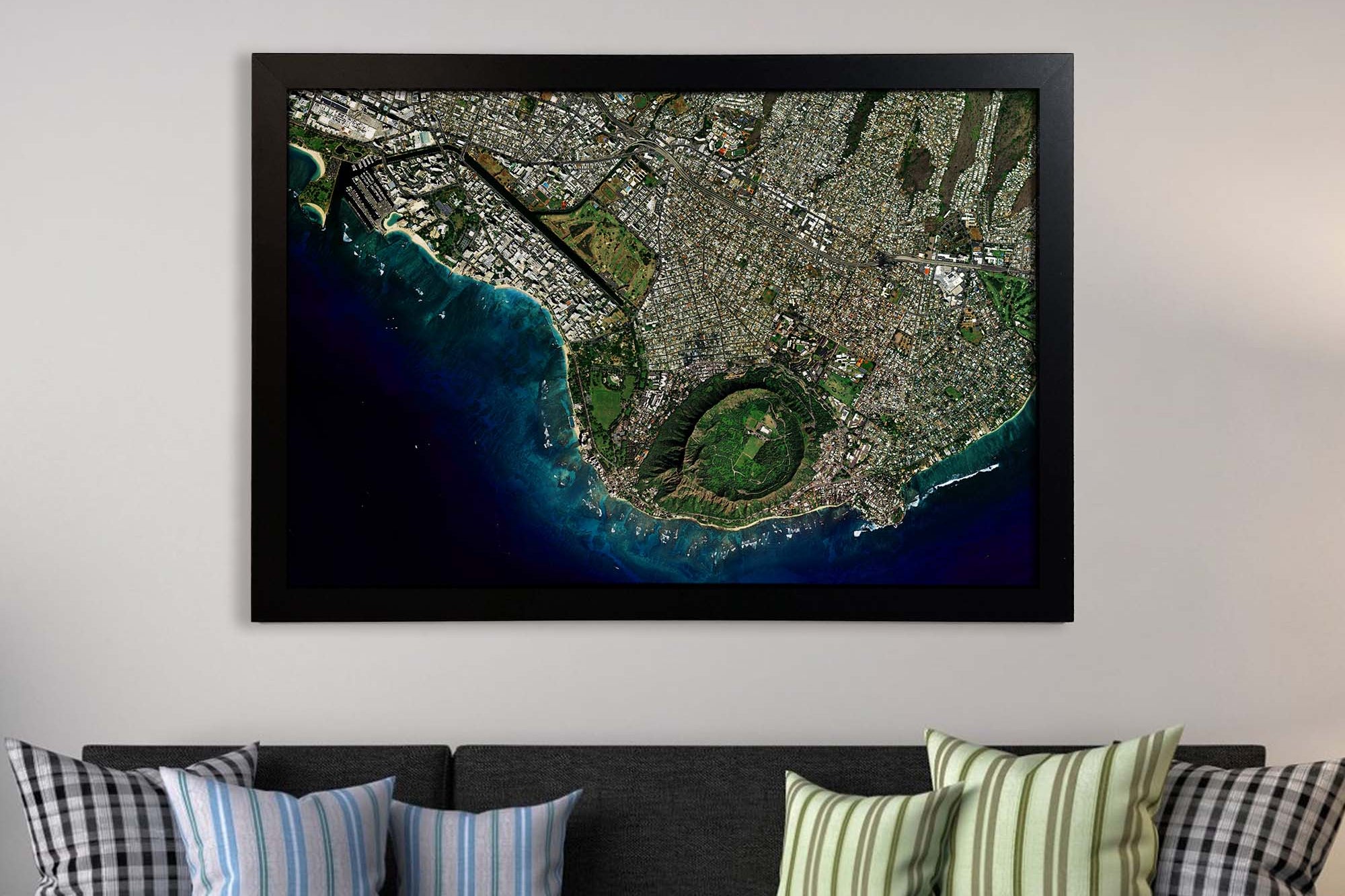 framed hawaiian beach satellite wall art