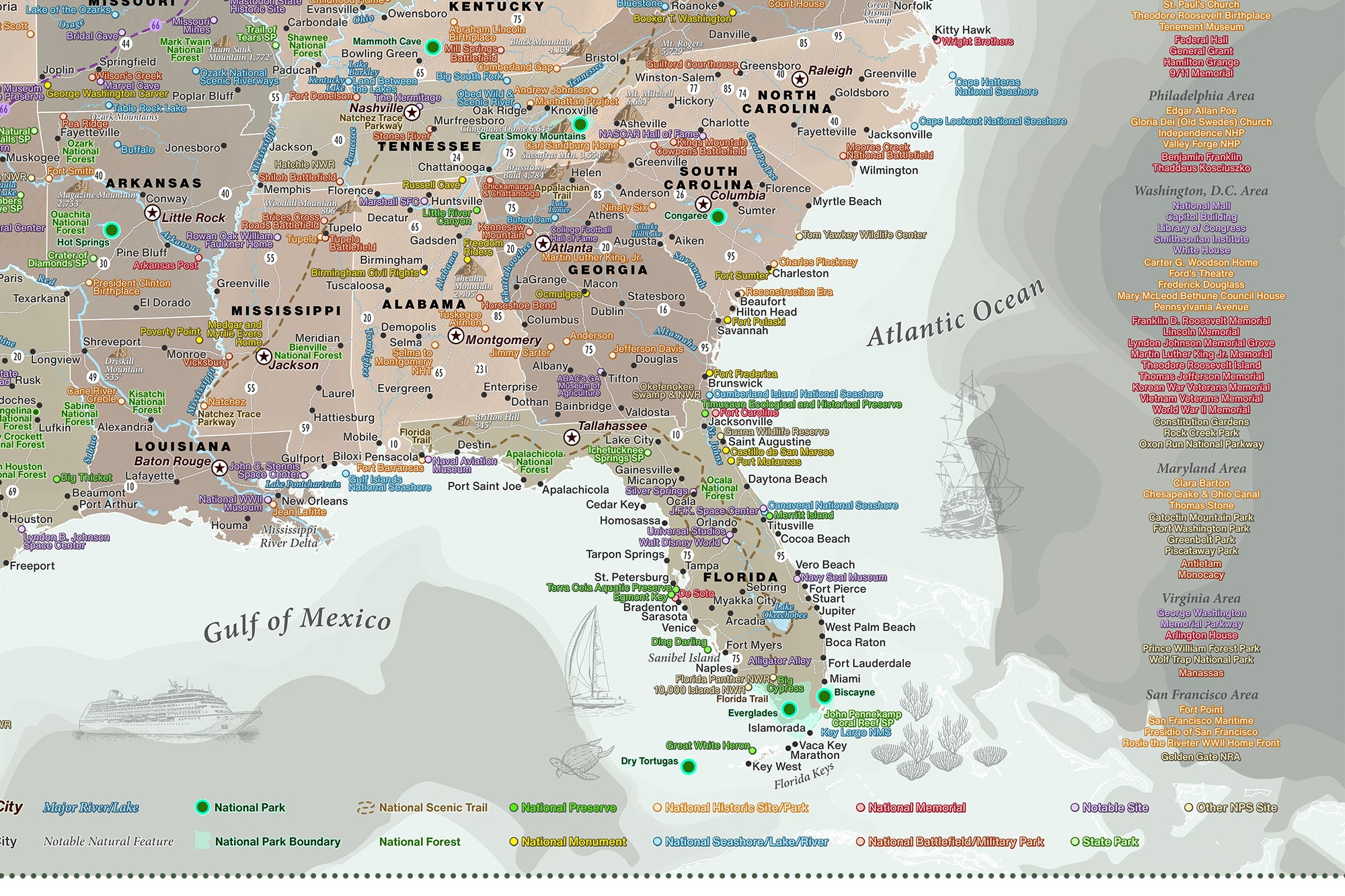 Detailed map of the southeast
