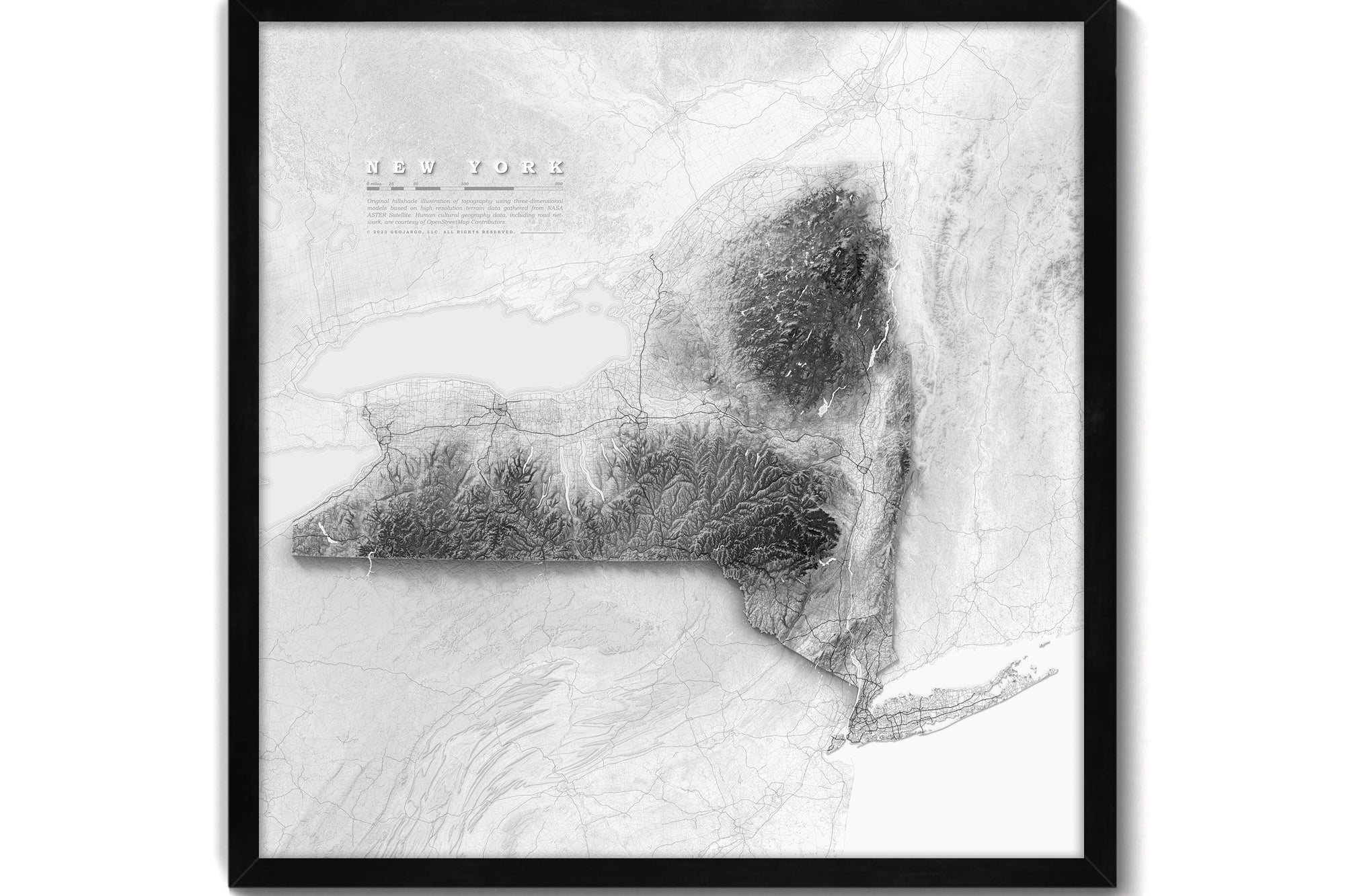 new york shaded relief print