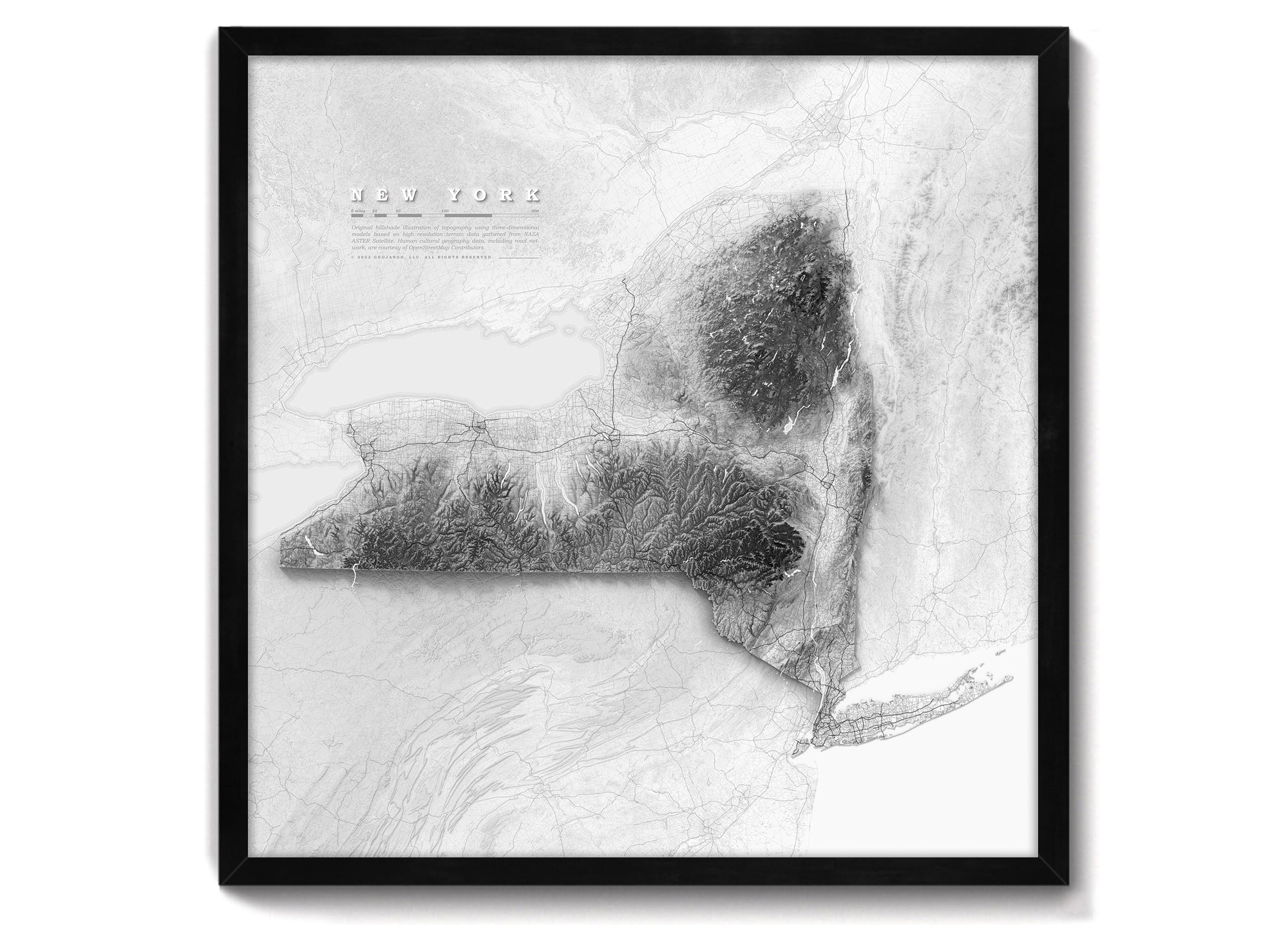 new york shaded relief print
