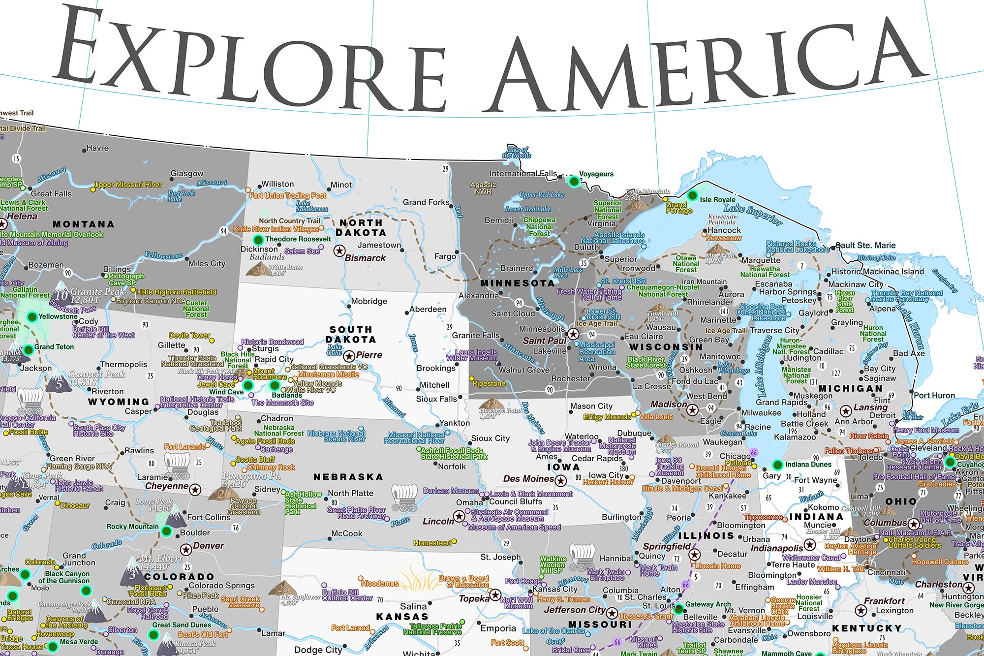 detailed map of the usa with states and cities laminated