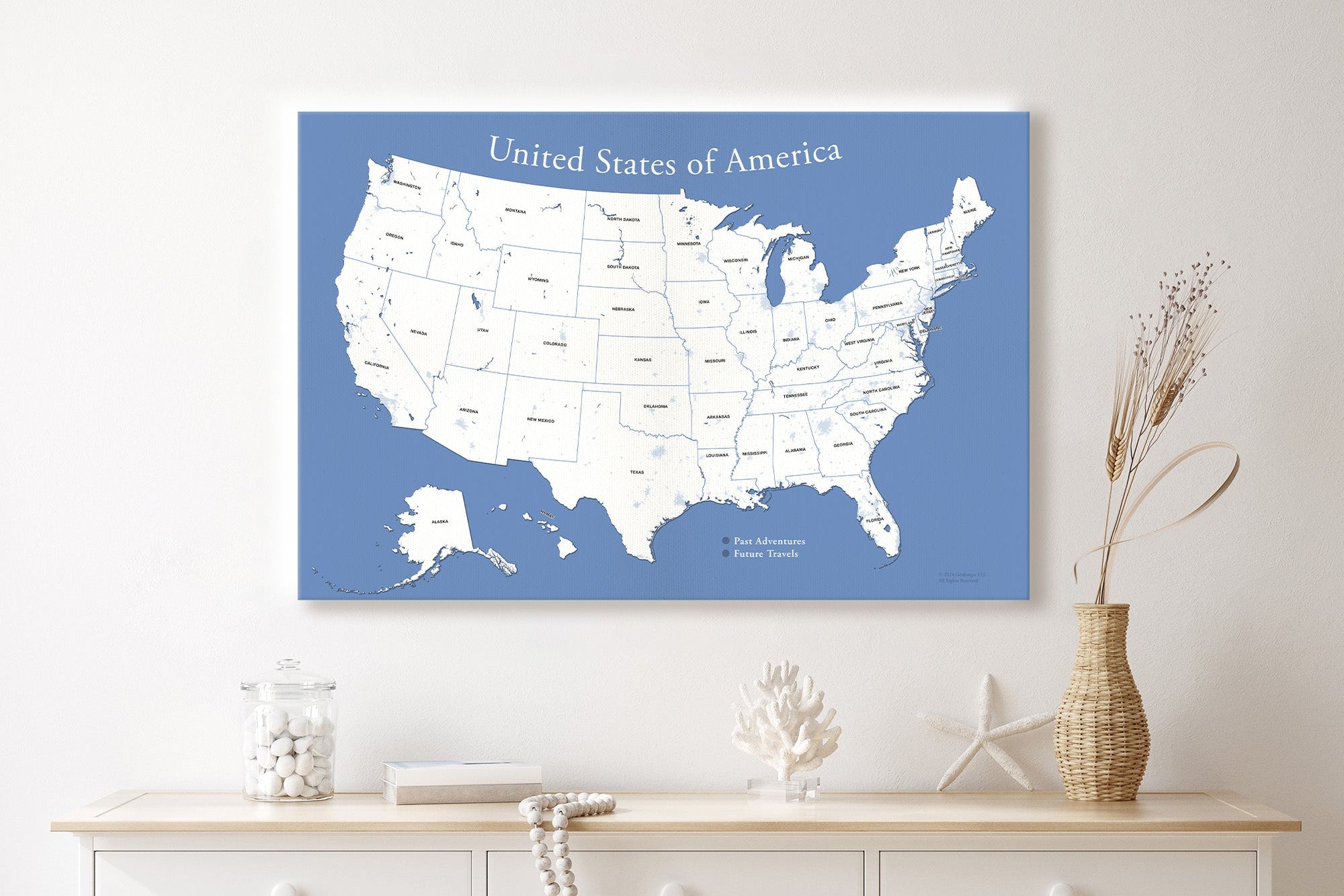 us 50 states map Blue