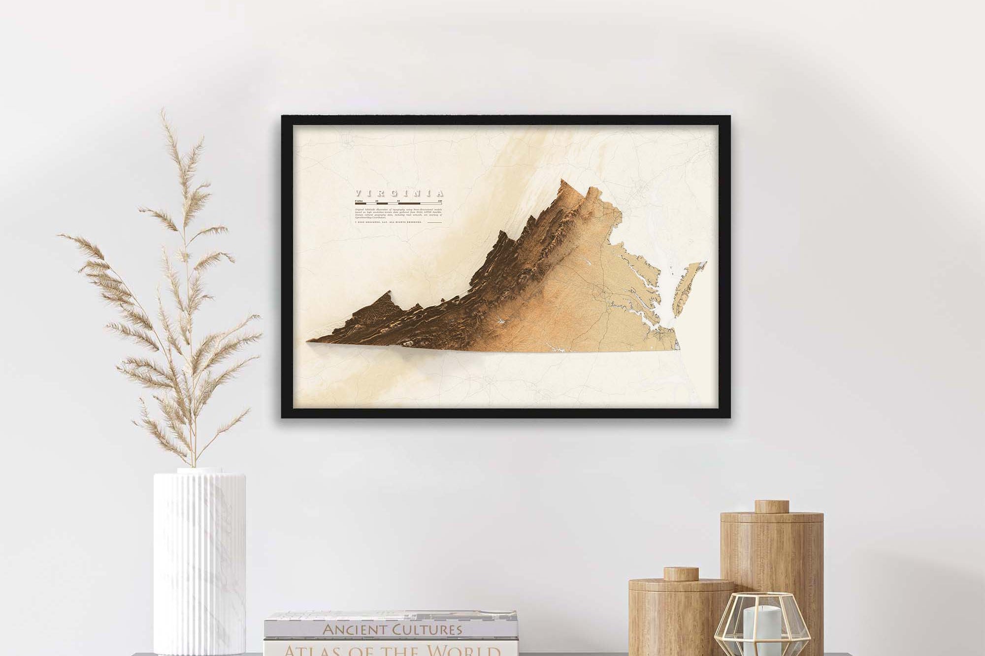 Virginia topography map wall art