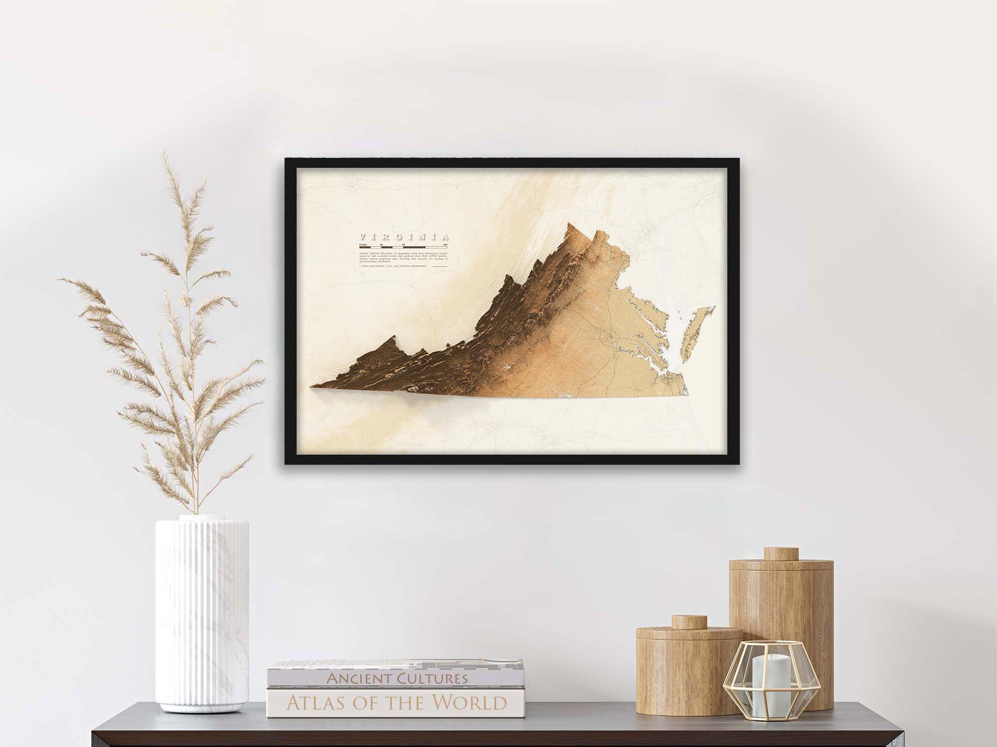 Virginia topography map wall art