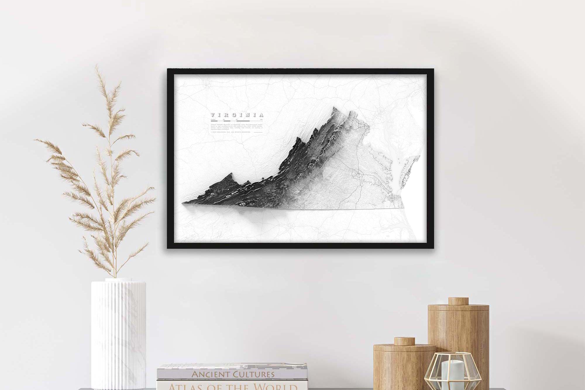 Framed Virginia Shaded Relief Map