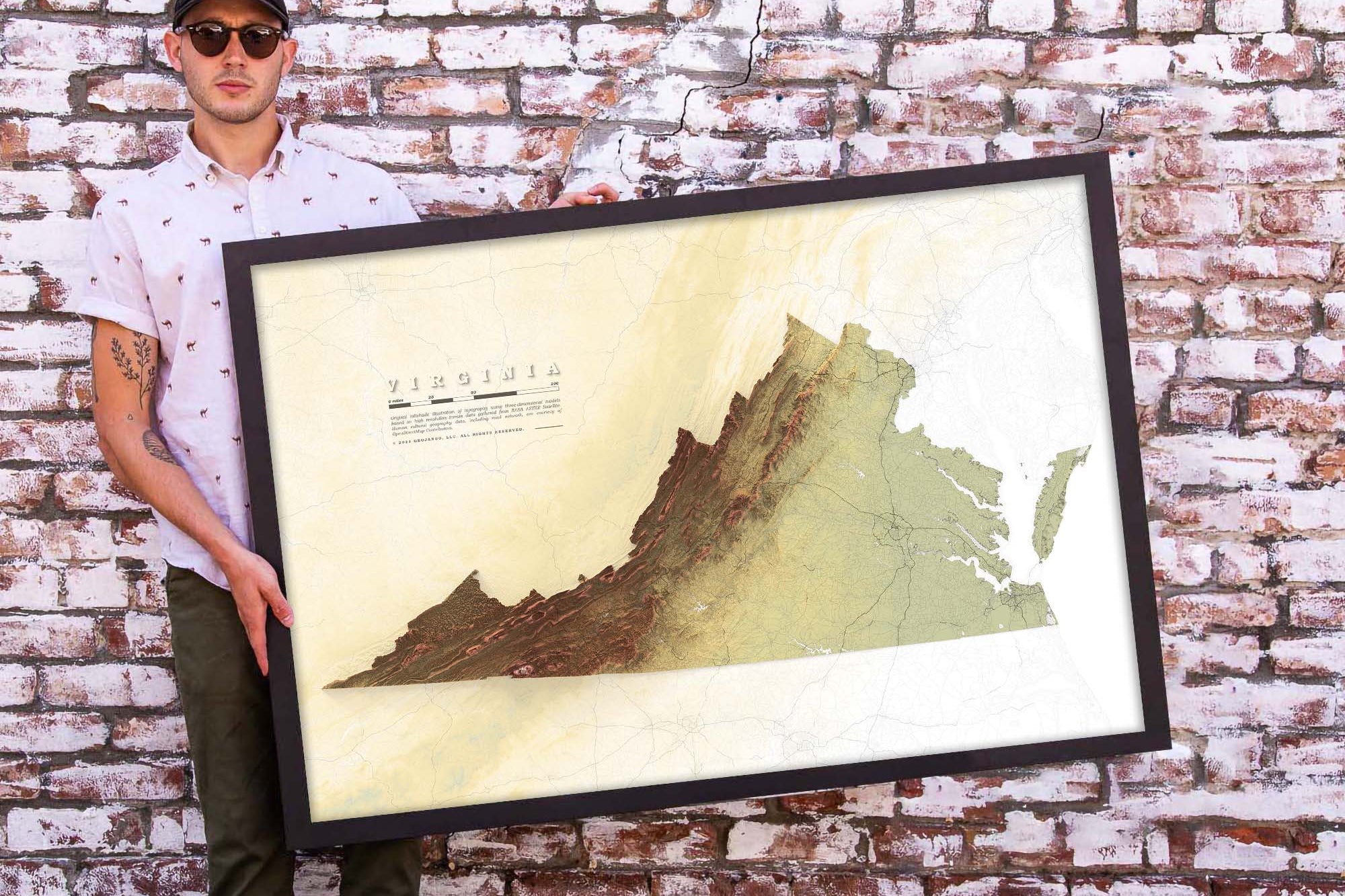 Virginia Map topography wall art