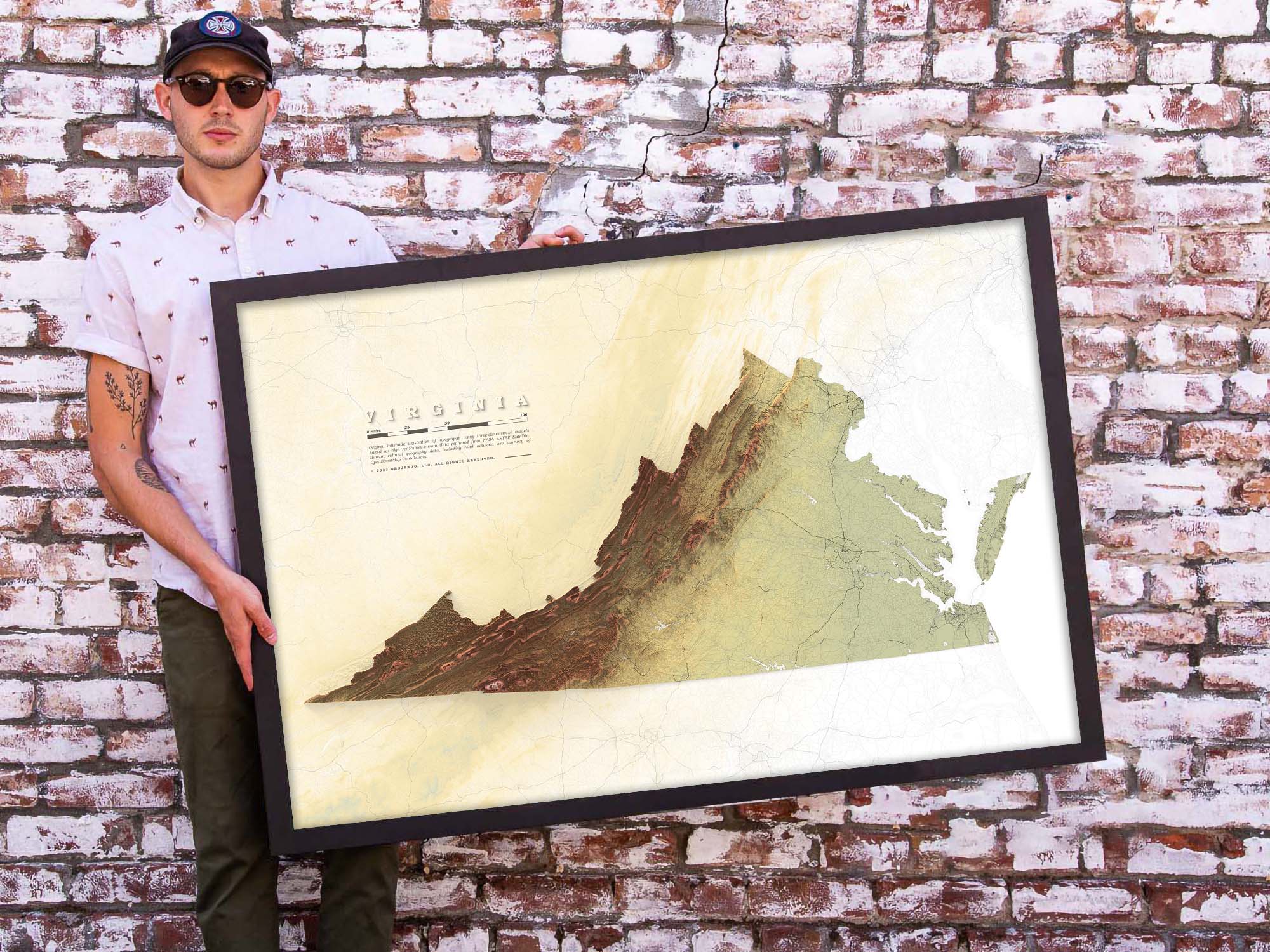 Virginia Map topography wall art