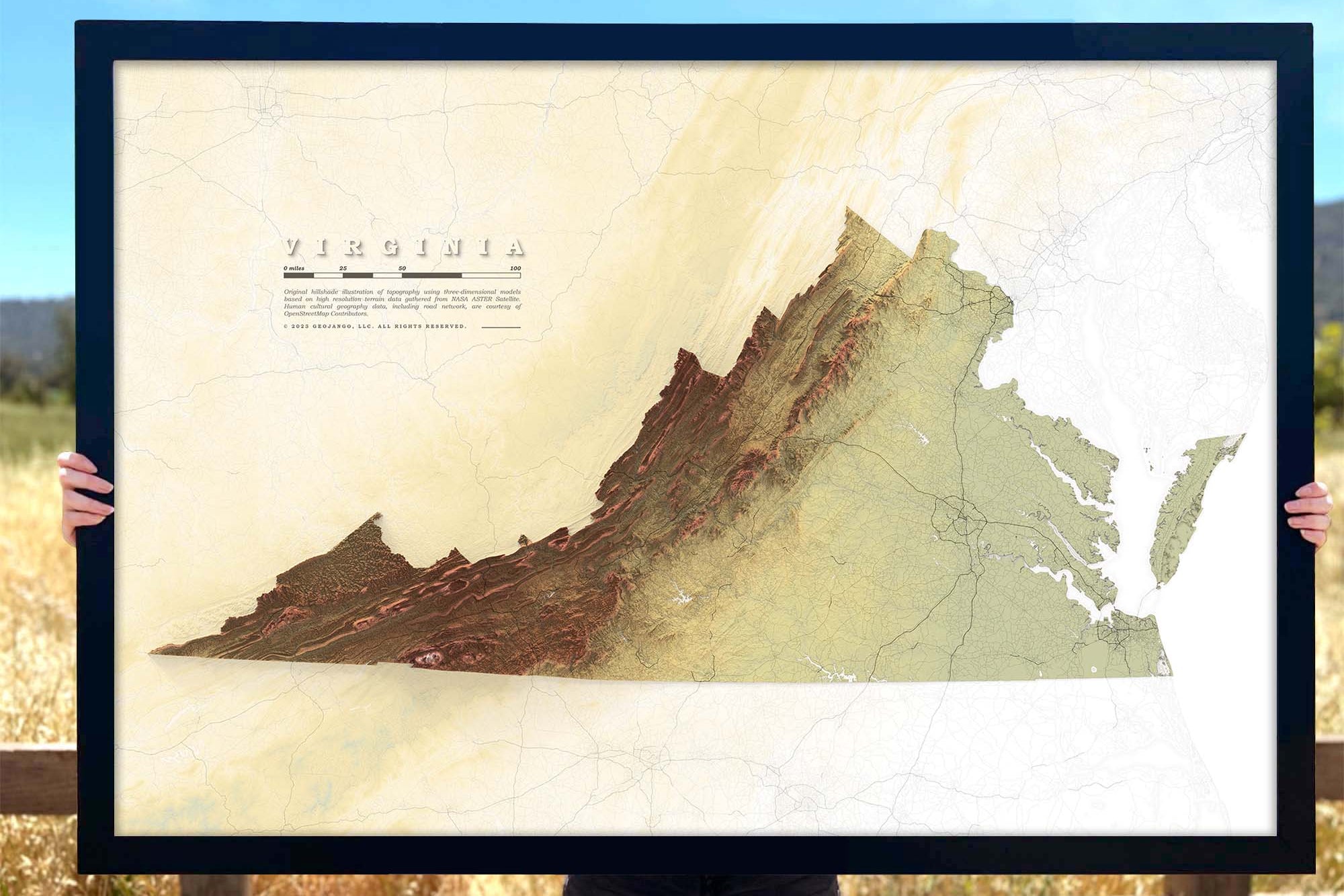 shaded relief map of virginia topography