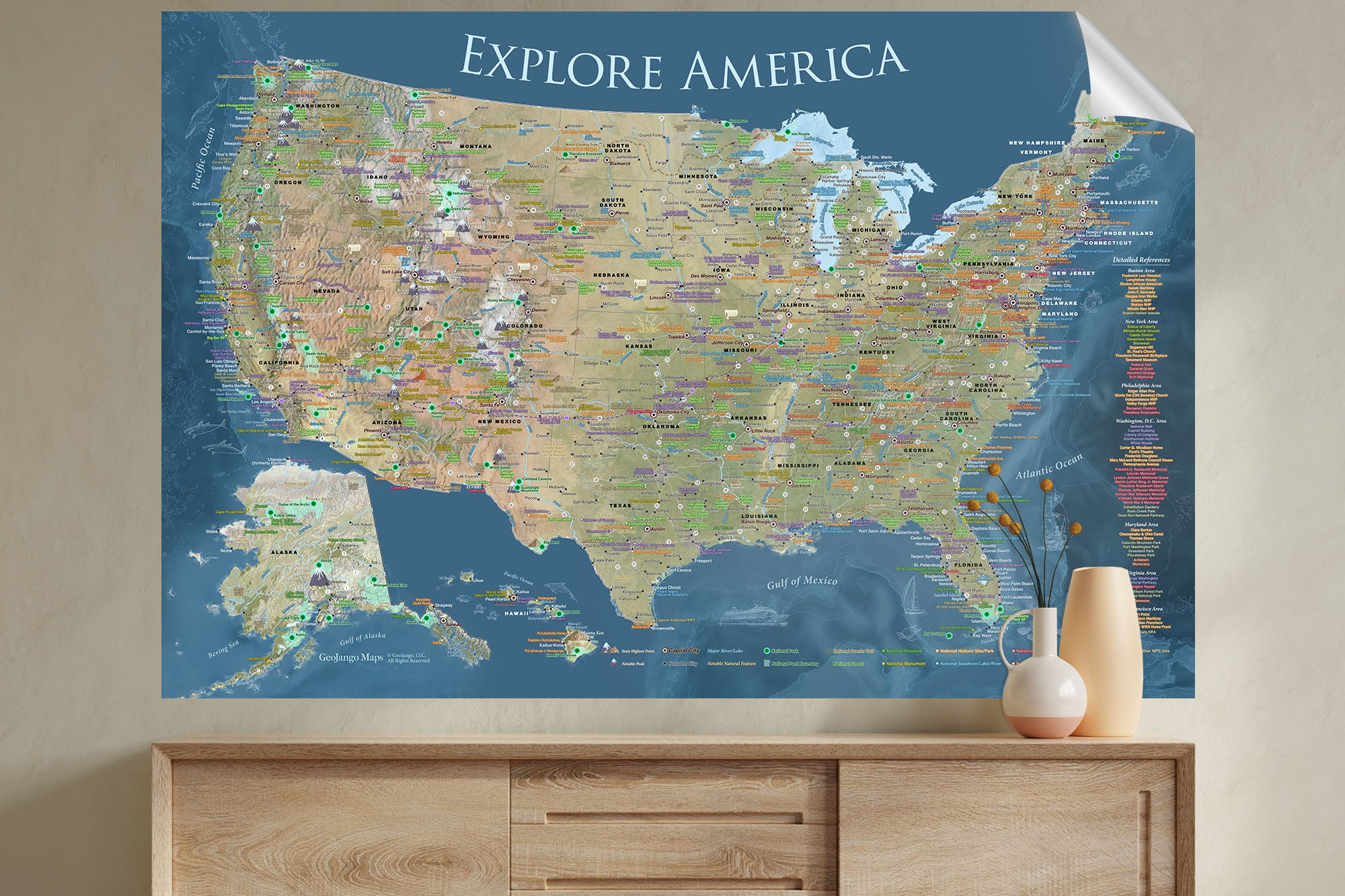 national parks wall map