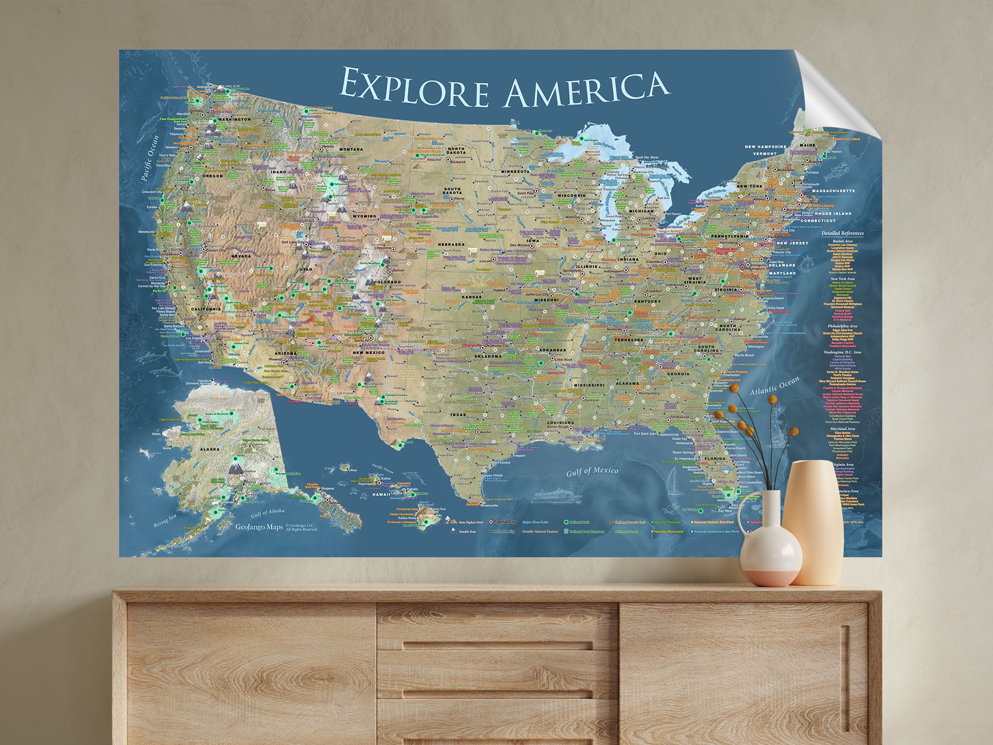 national parks wall map