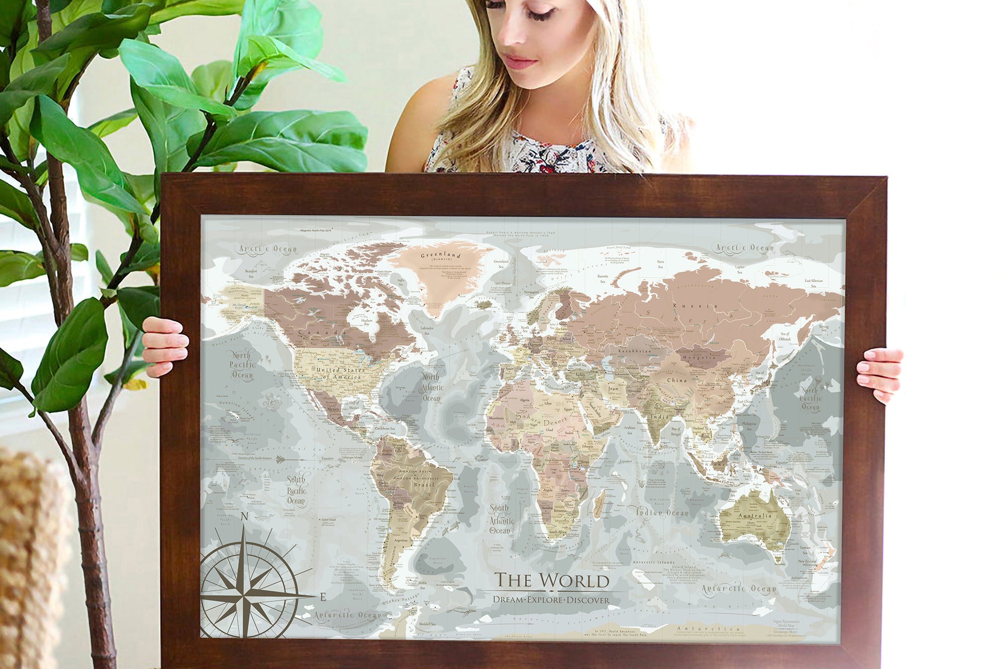 framed world map for wall