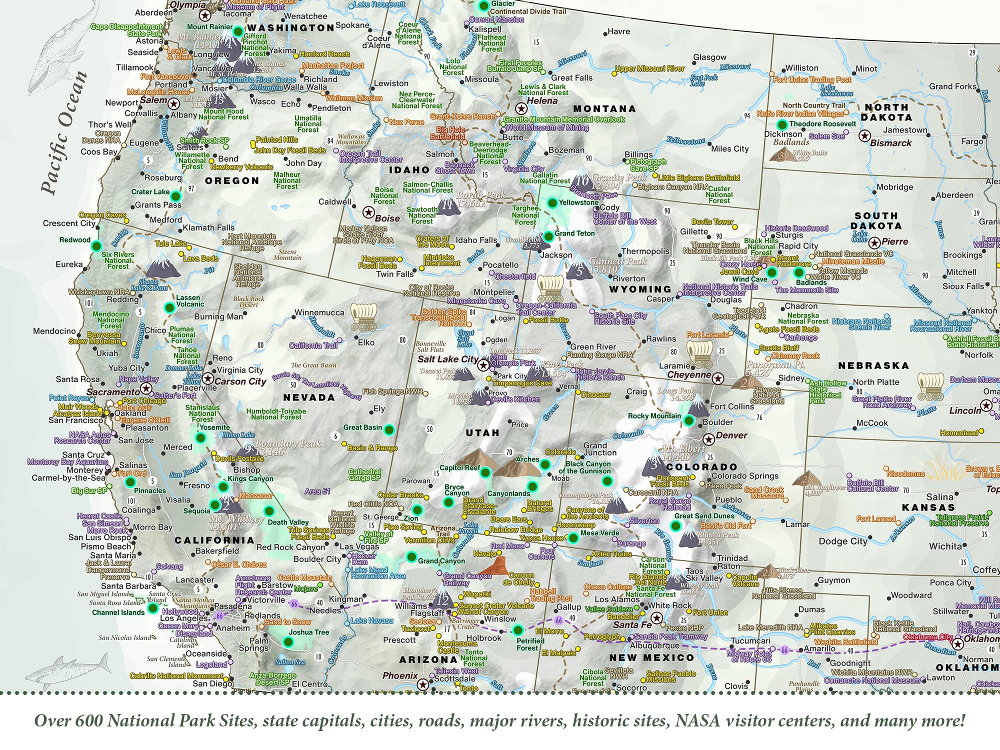 map includes over 600 national parks sites
