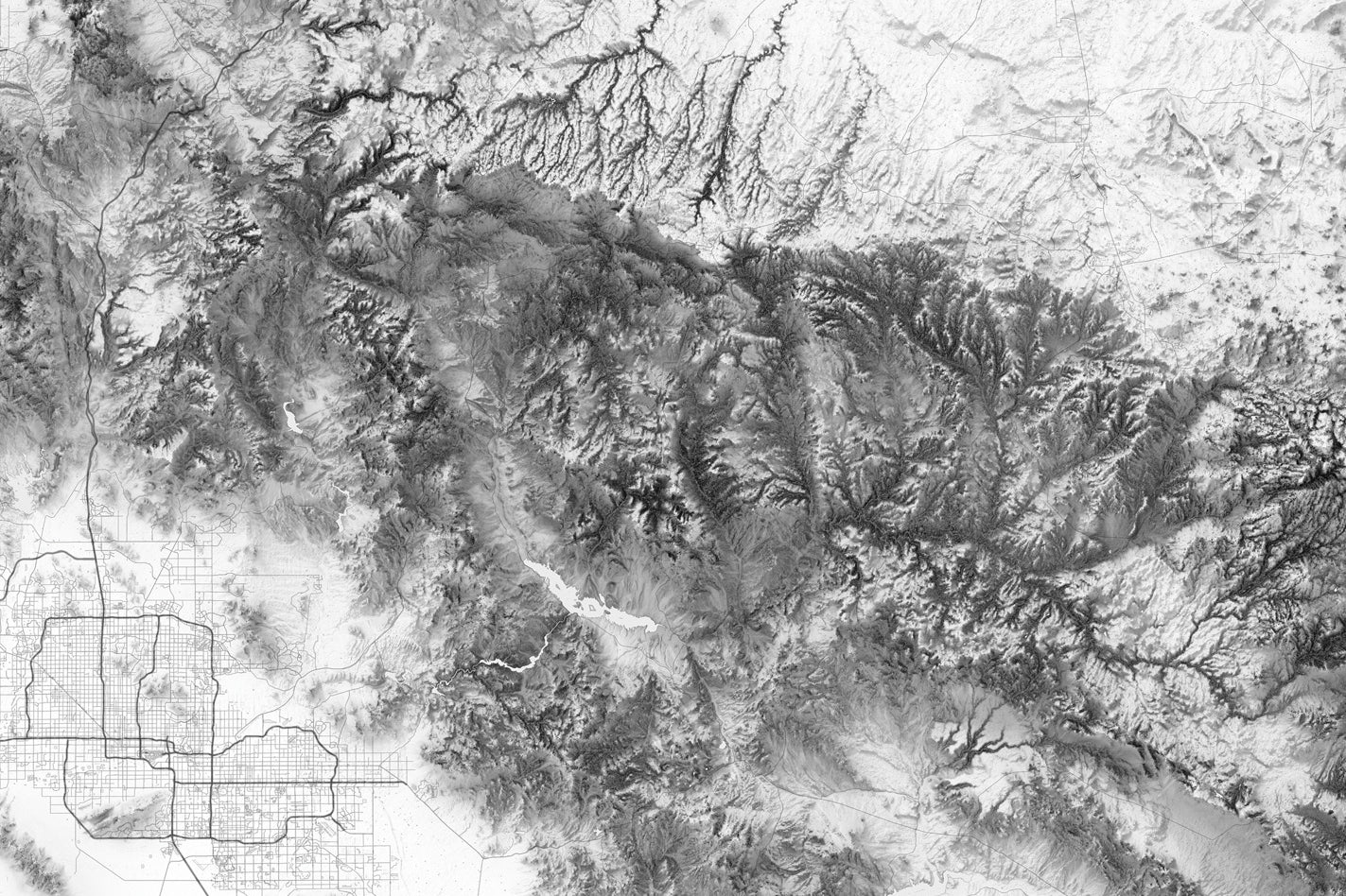 Phoenix Mountain Ranges in shaded relief