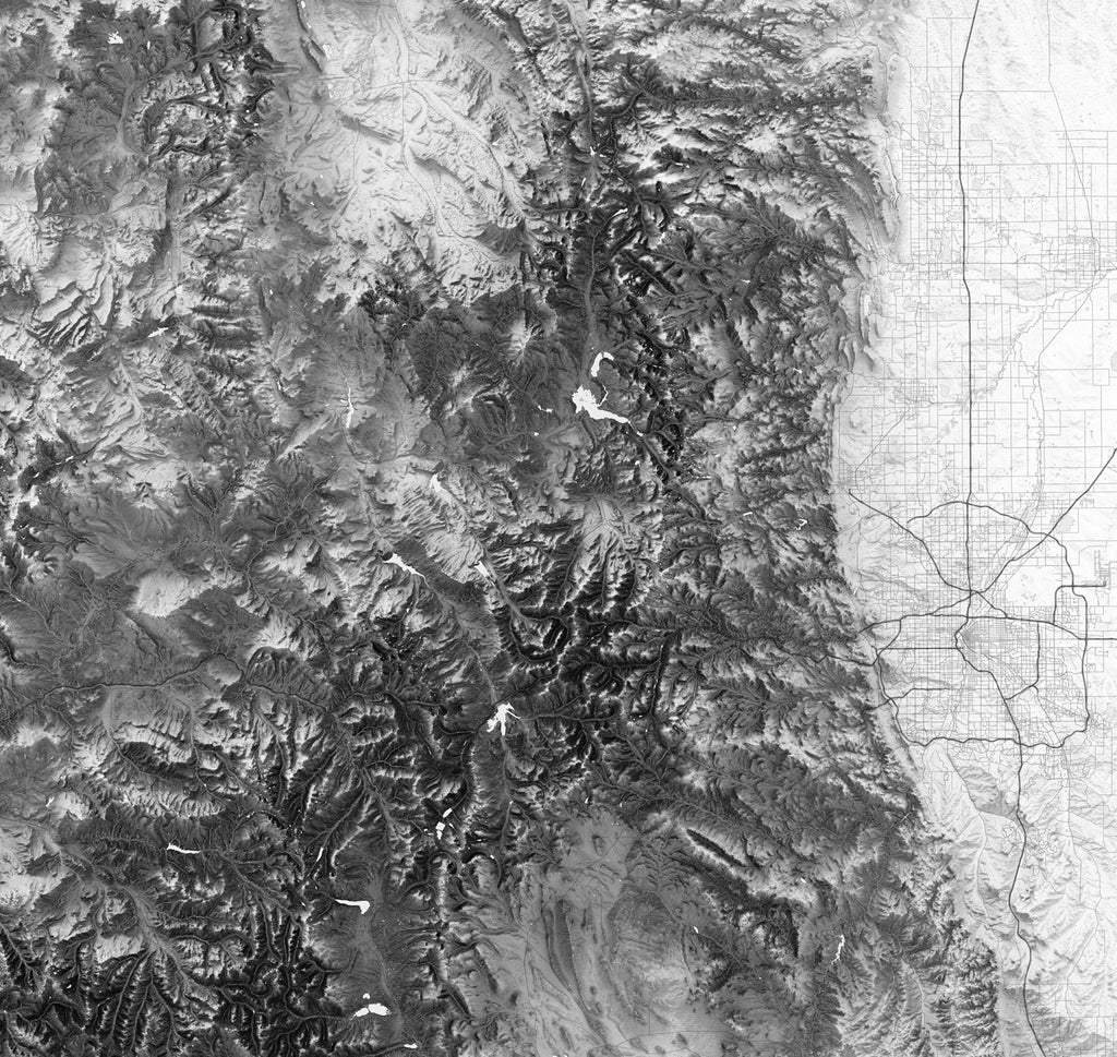 Shaded relief of mountains surrounding Colorado Springs