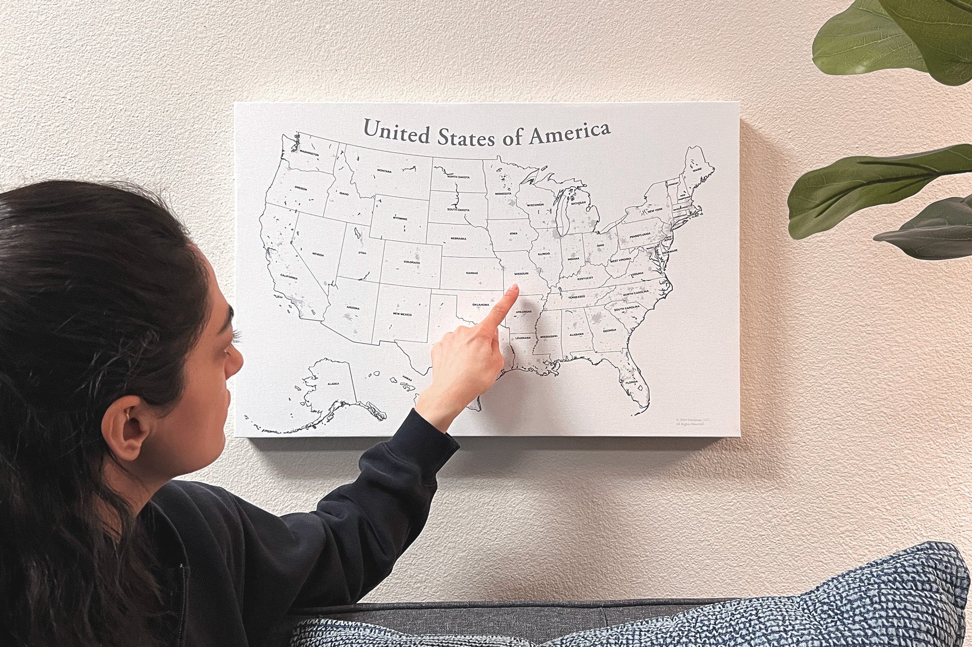 Hanging canvas US map