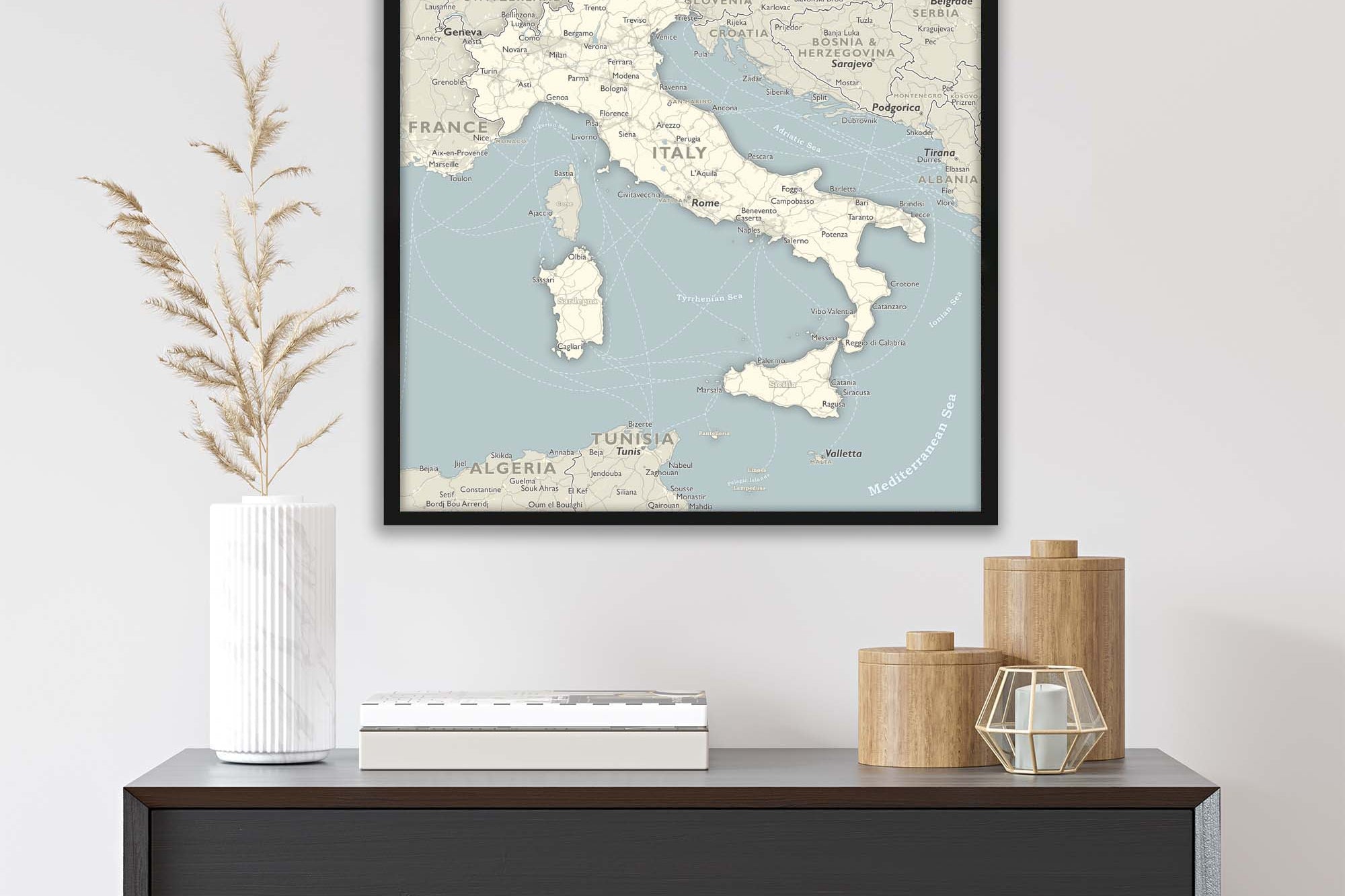 Italy Wall Map Framed