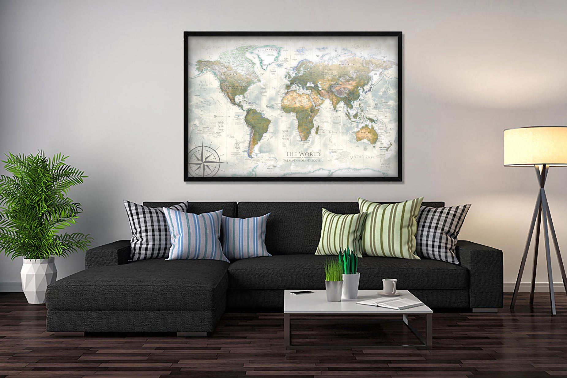giant push pin world map canvas