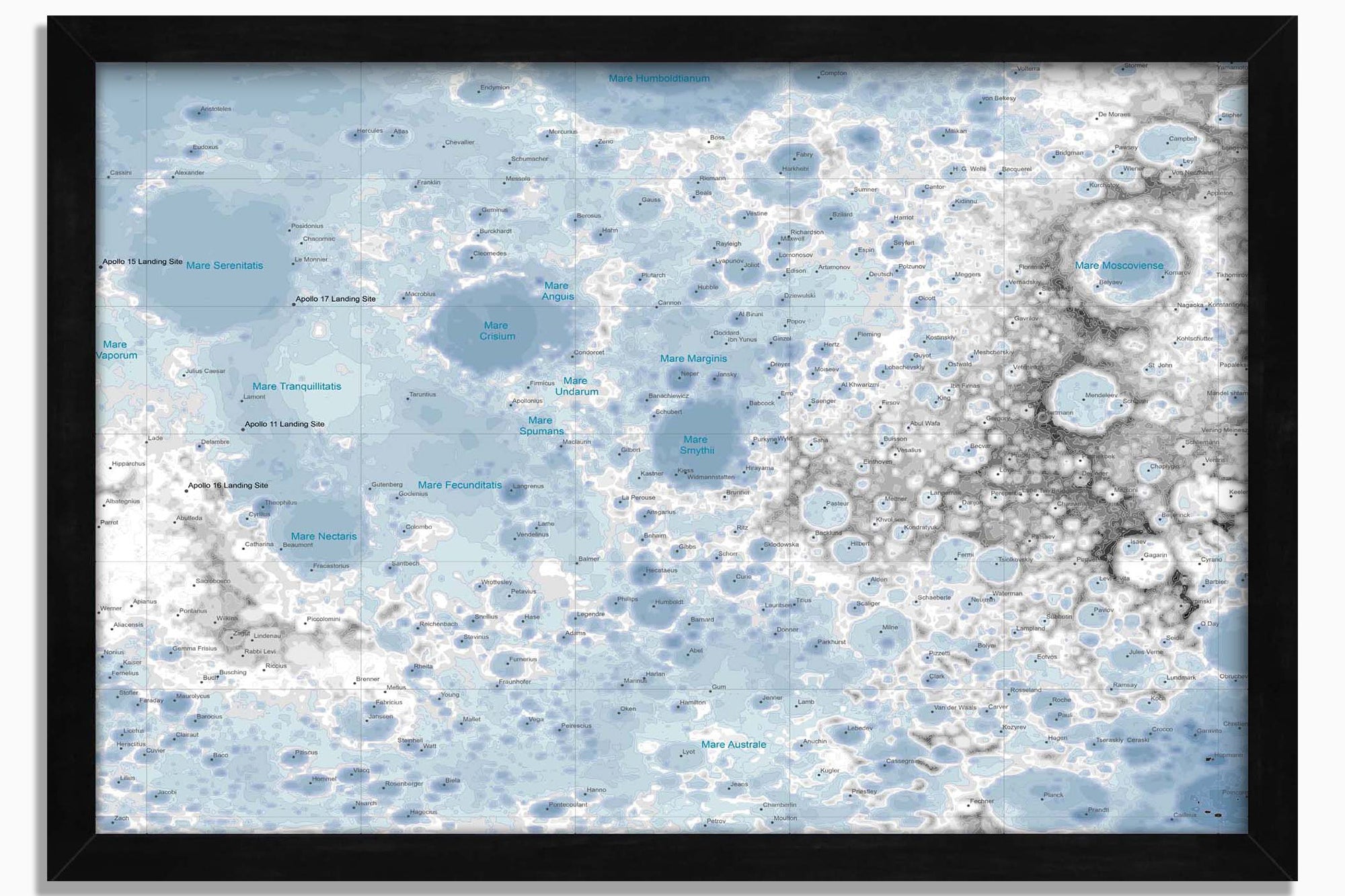 detailed map of the moon craters