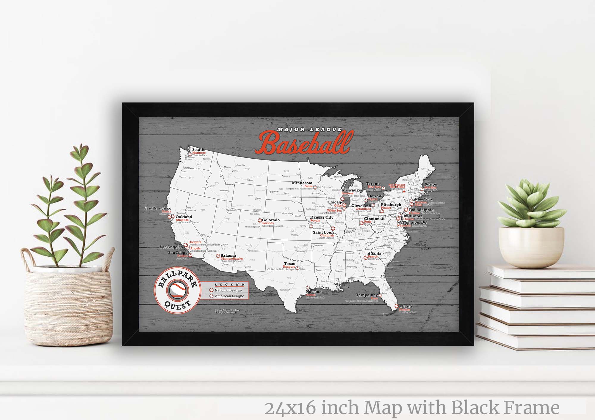 baseball teams push pin map