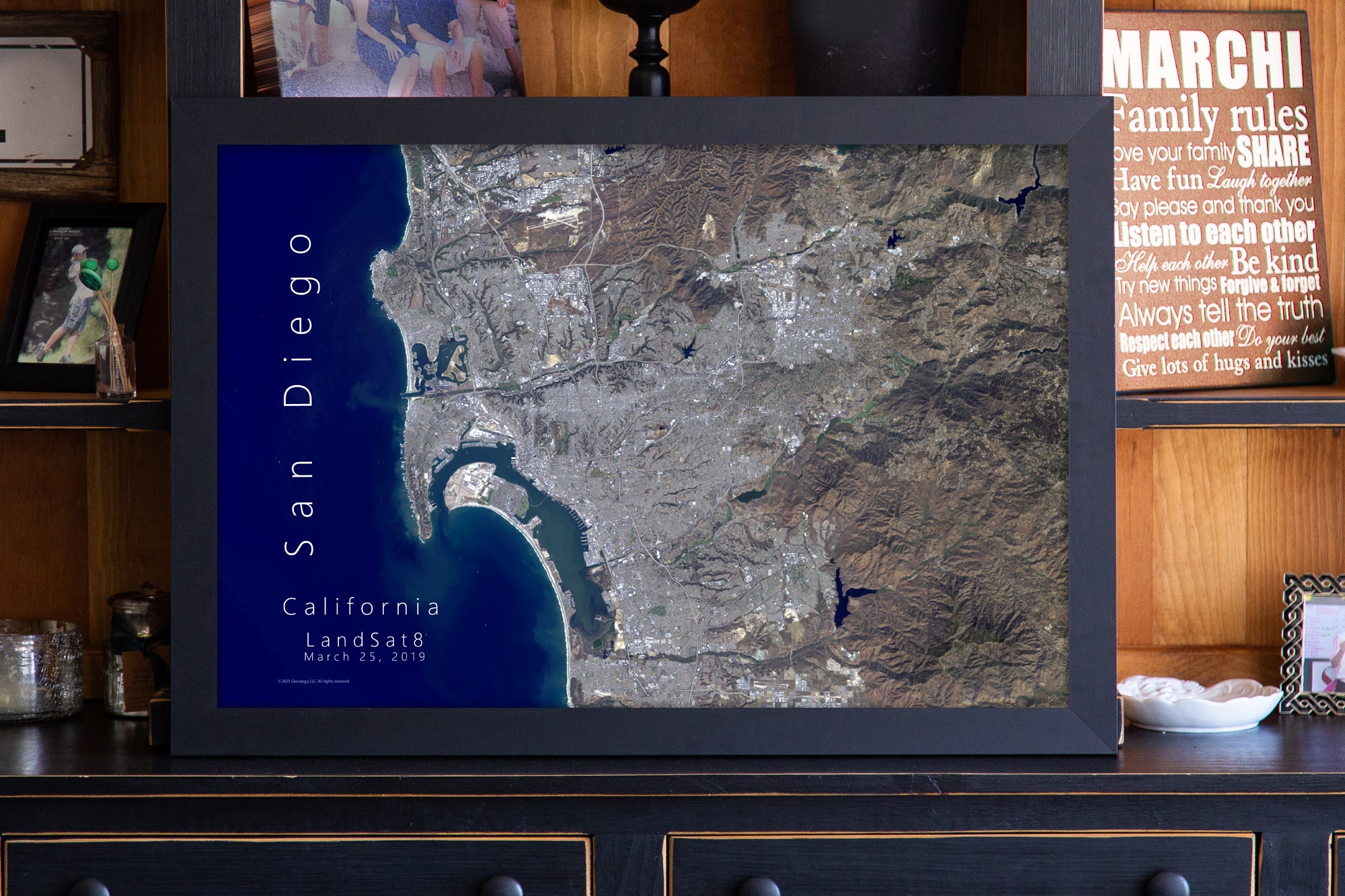 framed san diego satellite map