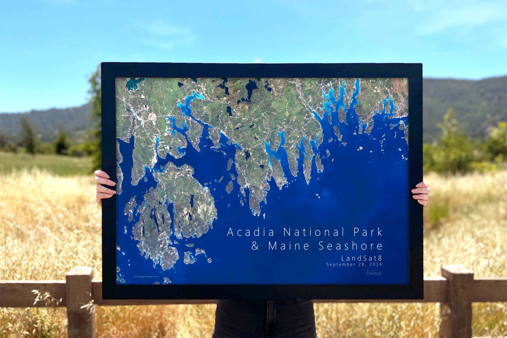 framed Acadia National park map