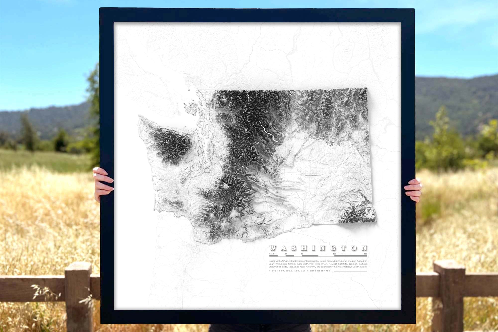 greyscale elevation map of washington