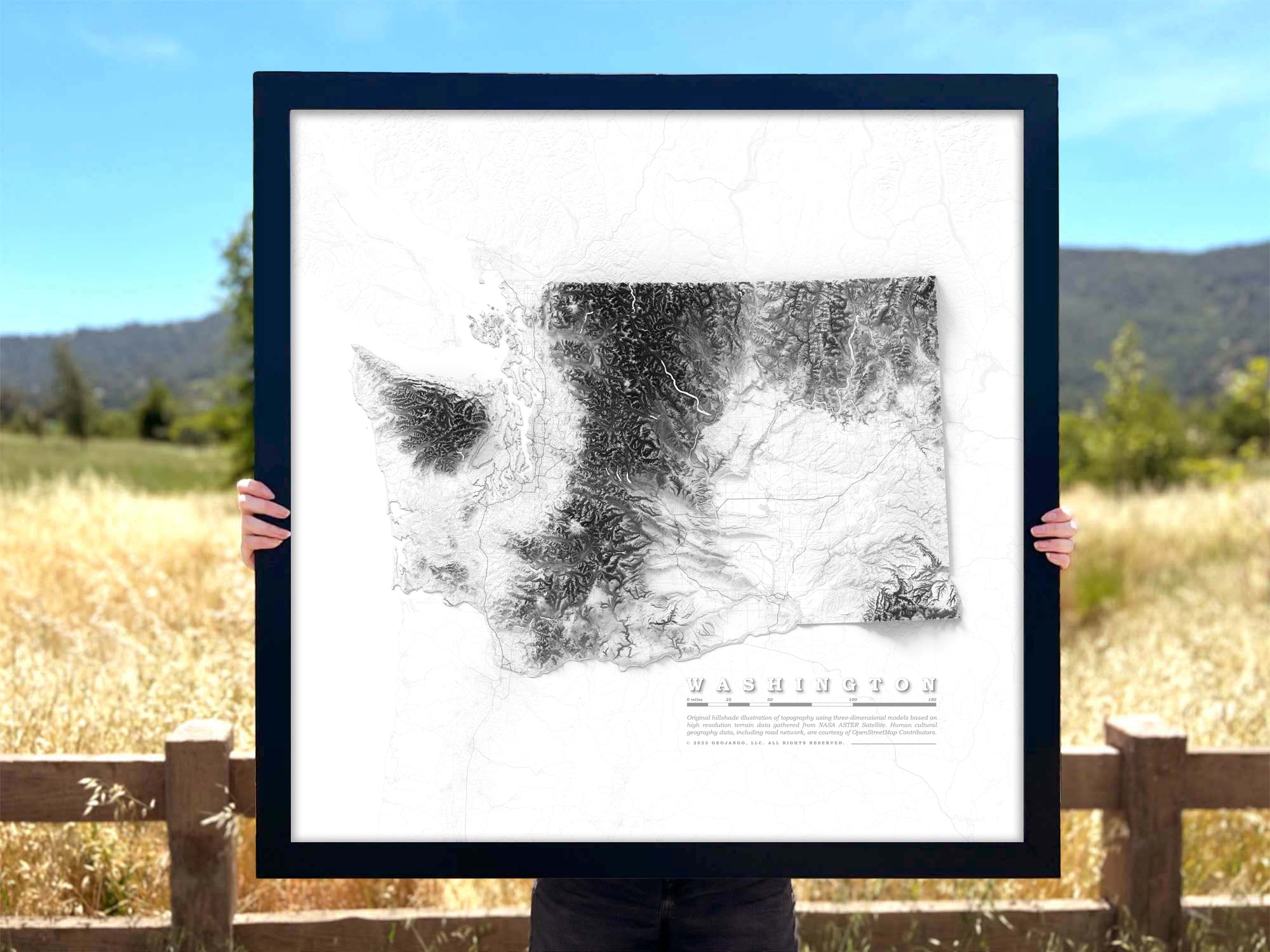 greyscale elevation map of washington