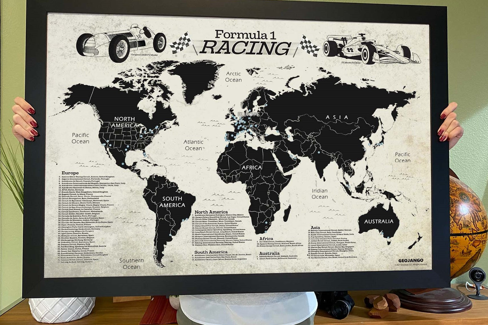 Formula 1 Tracks Push Pin Map