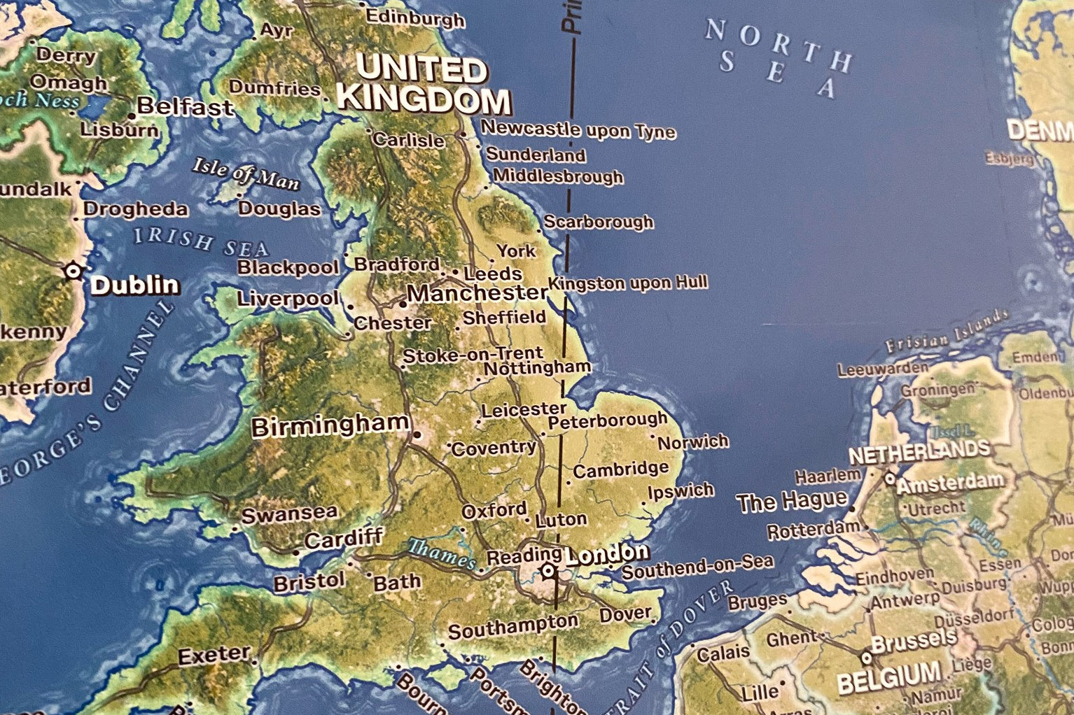 push pin map of europe detail of united kingdom