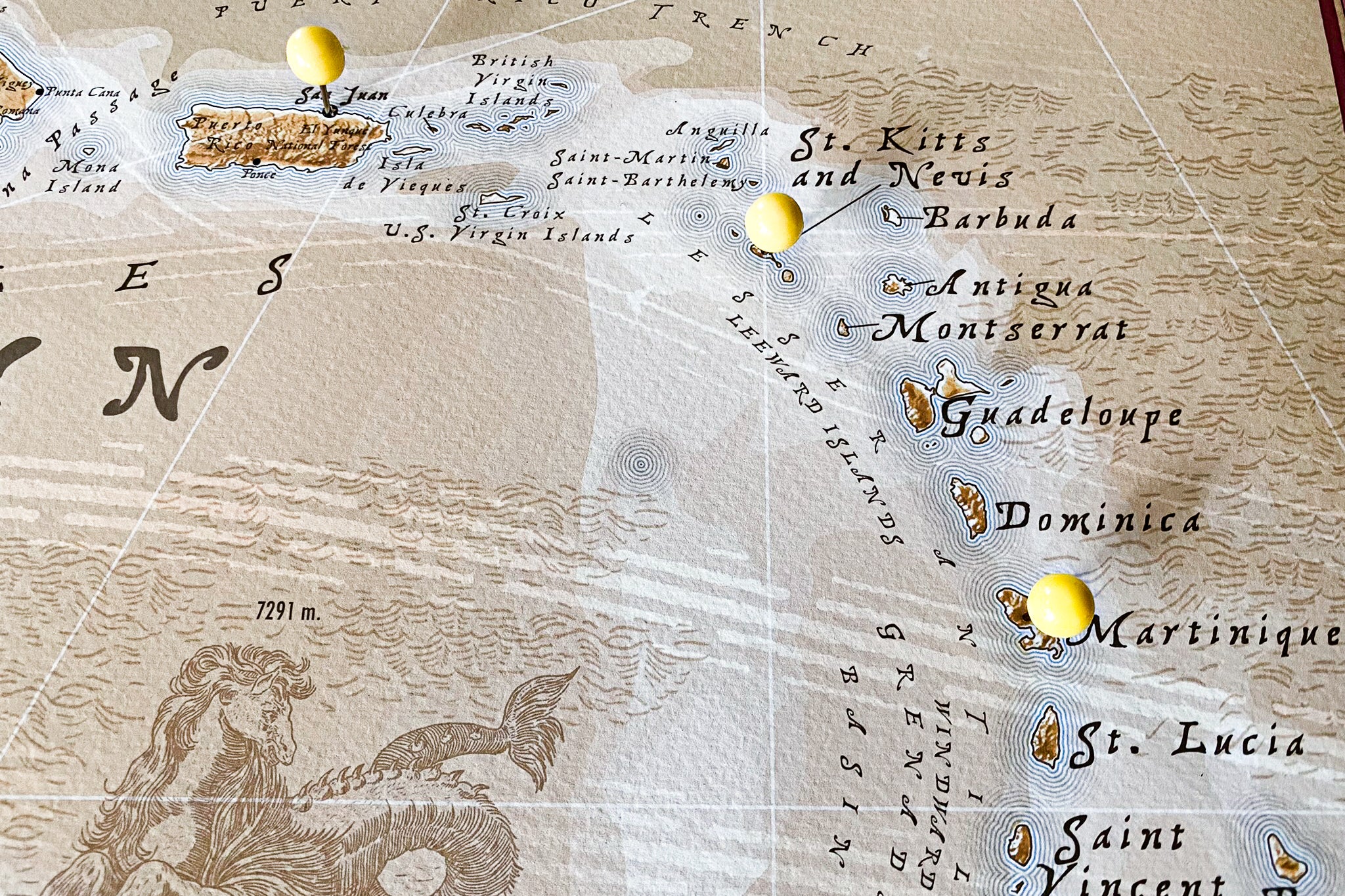 caribbean push pin map