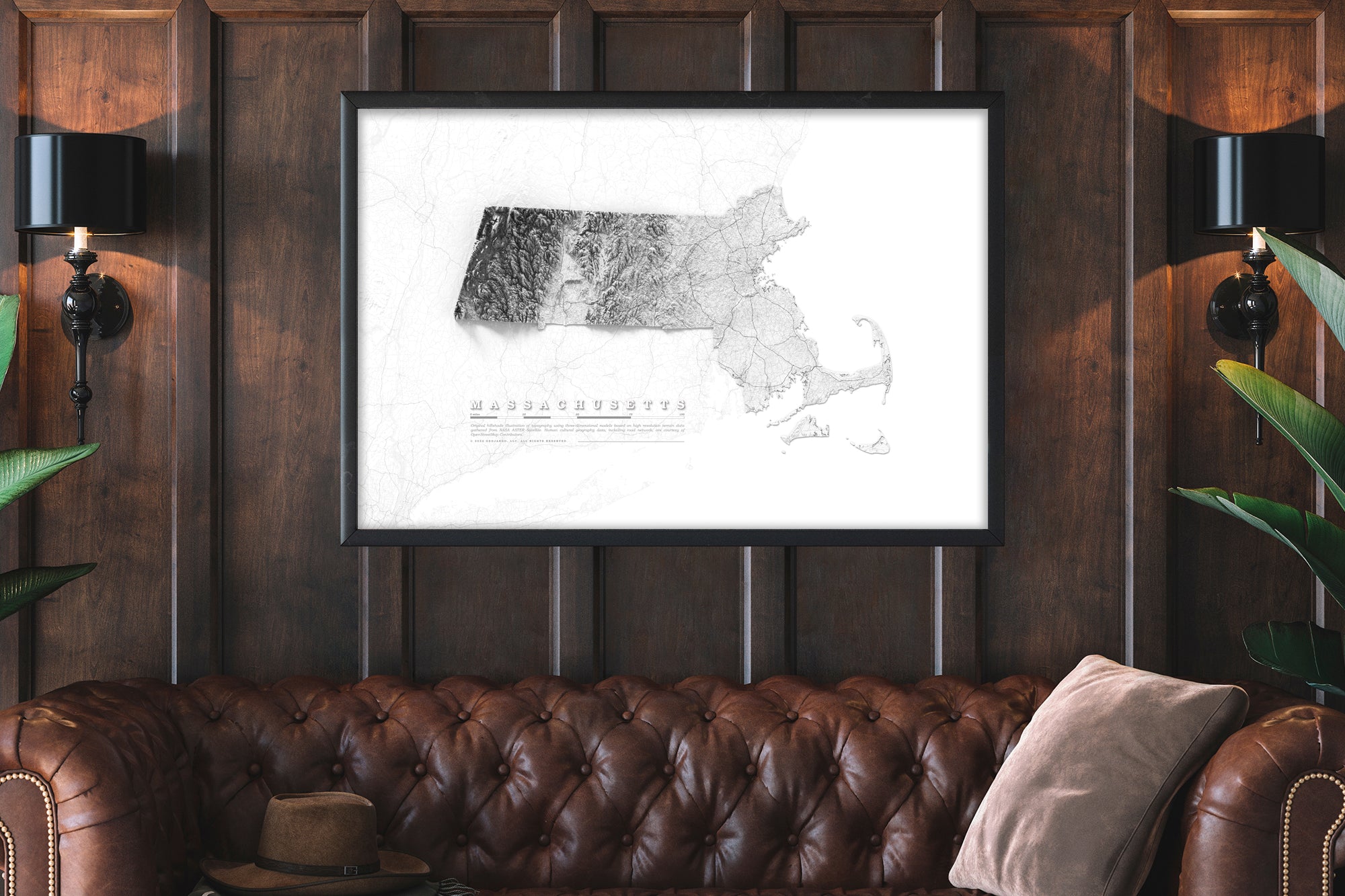 state of massachusetts topography fine art print