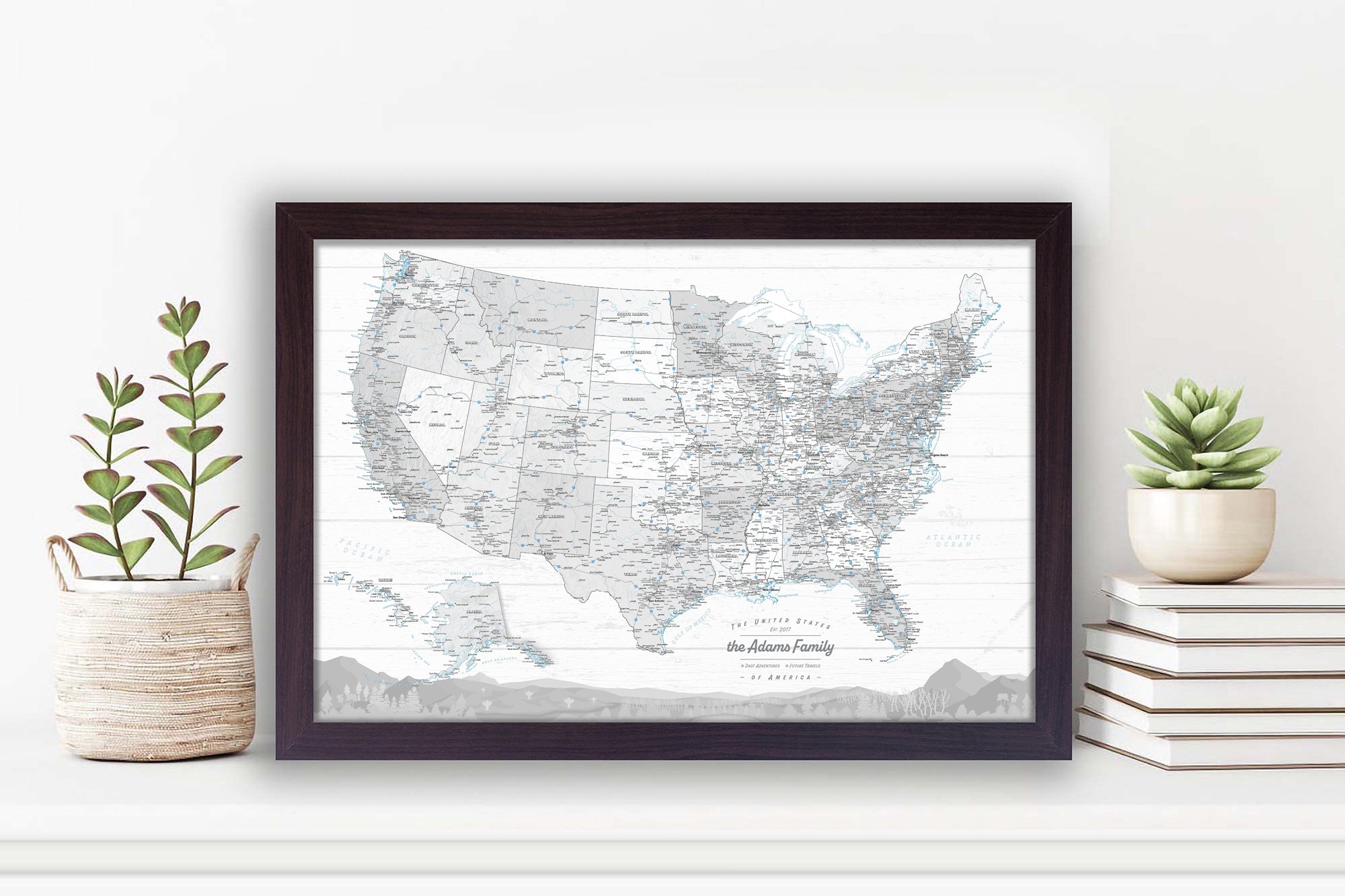 US travel map with pins