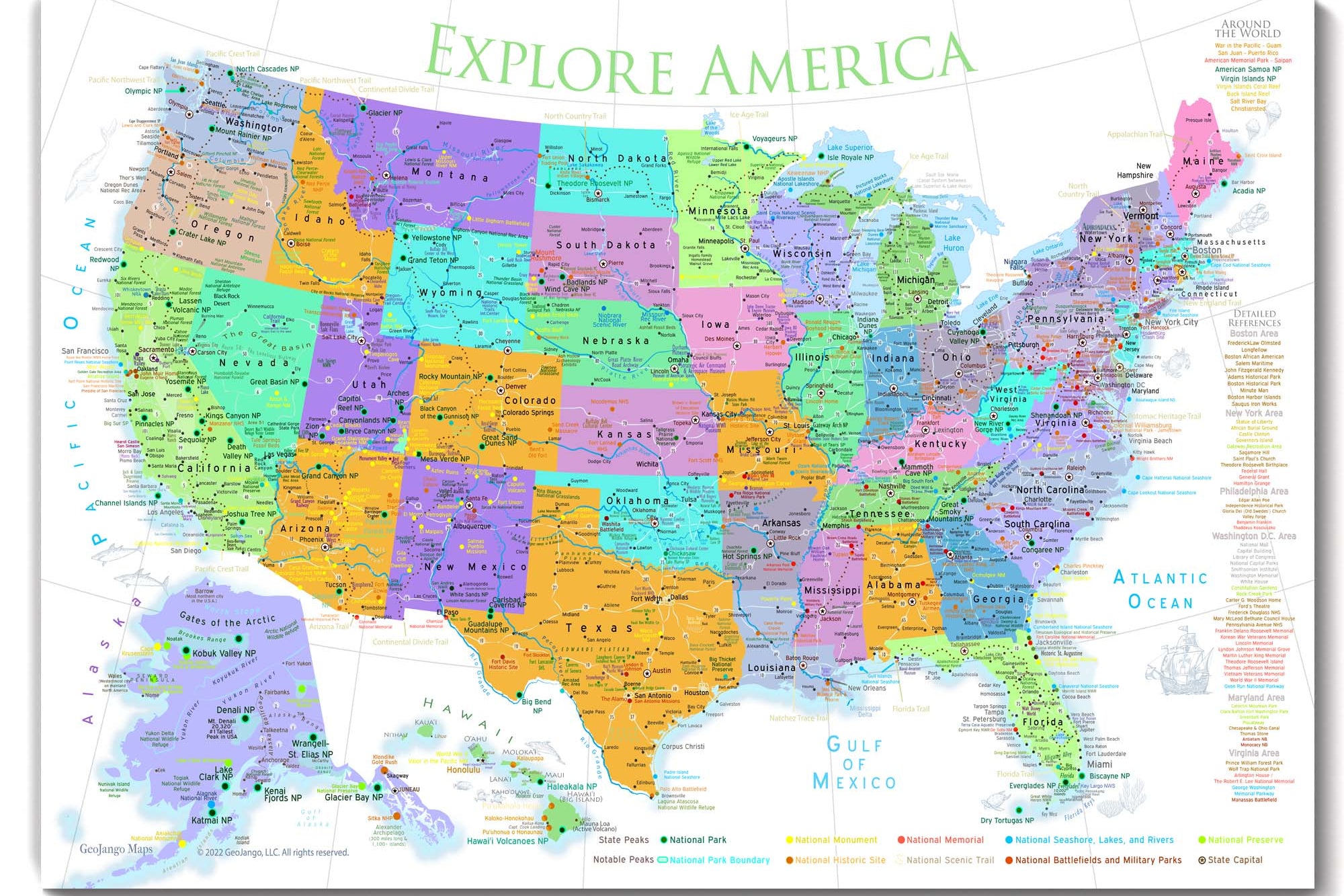 usa map in pastel colors