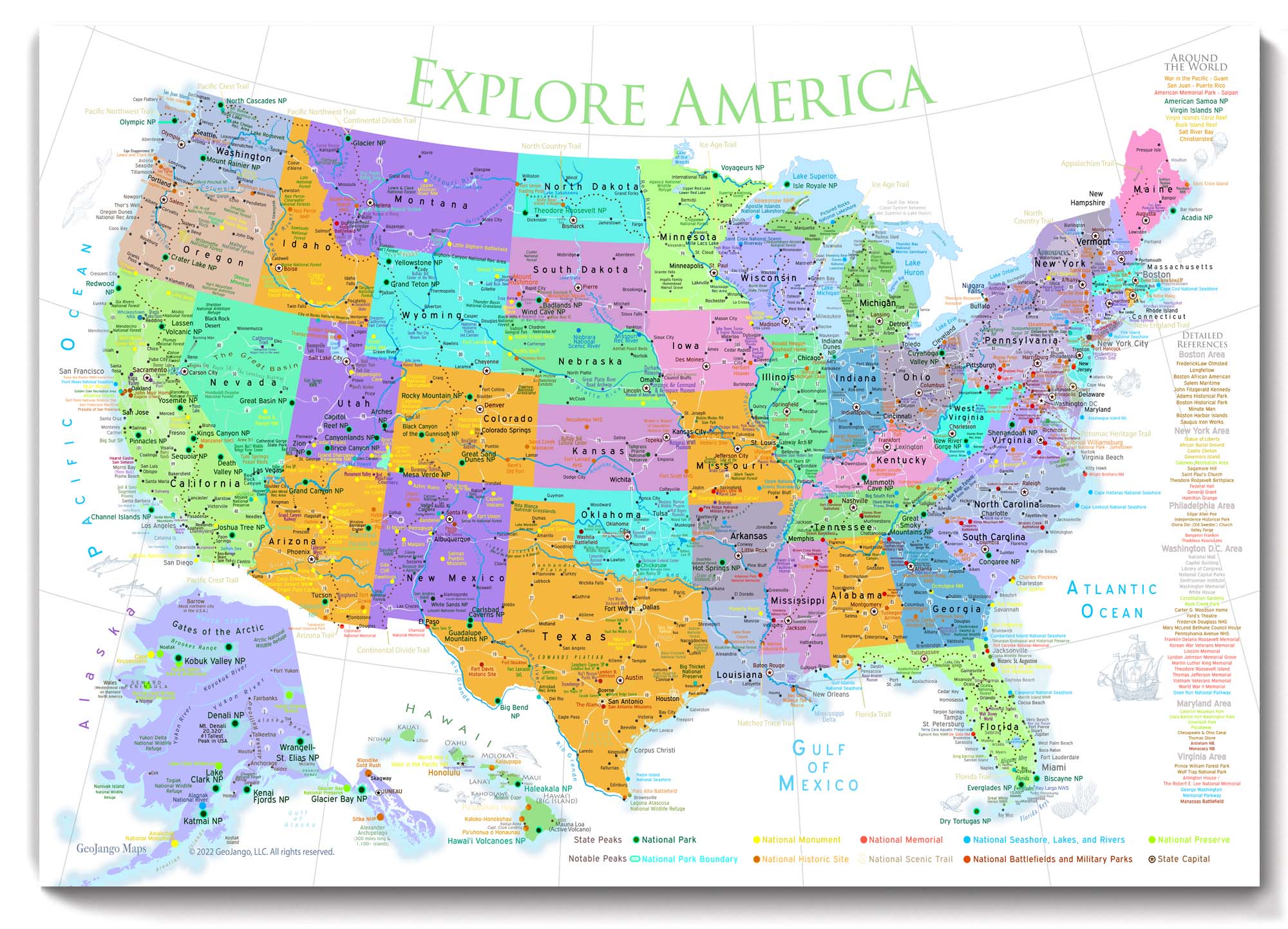 usa map in pastel colors
