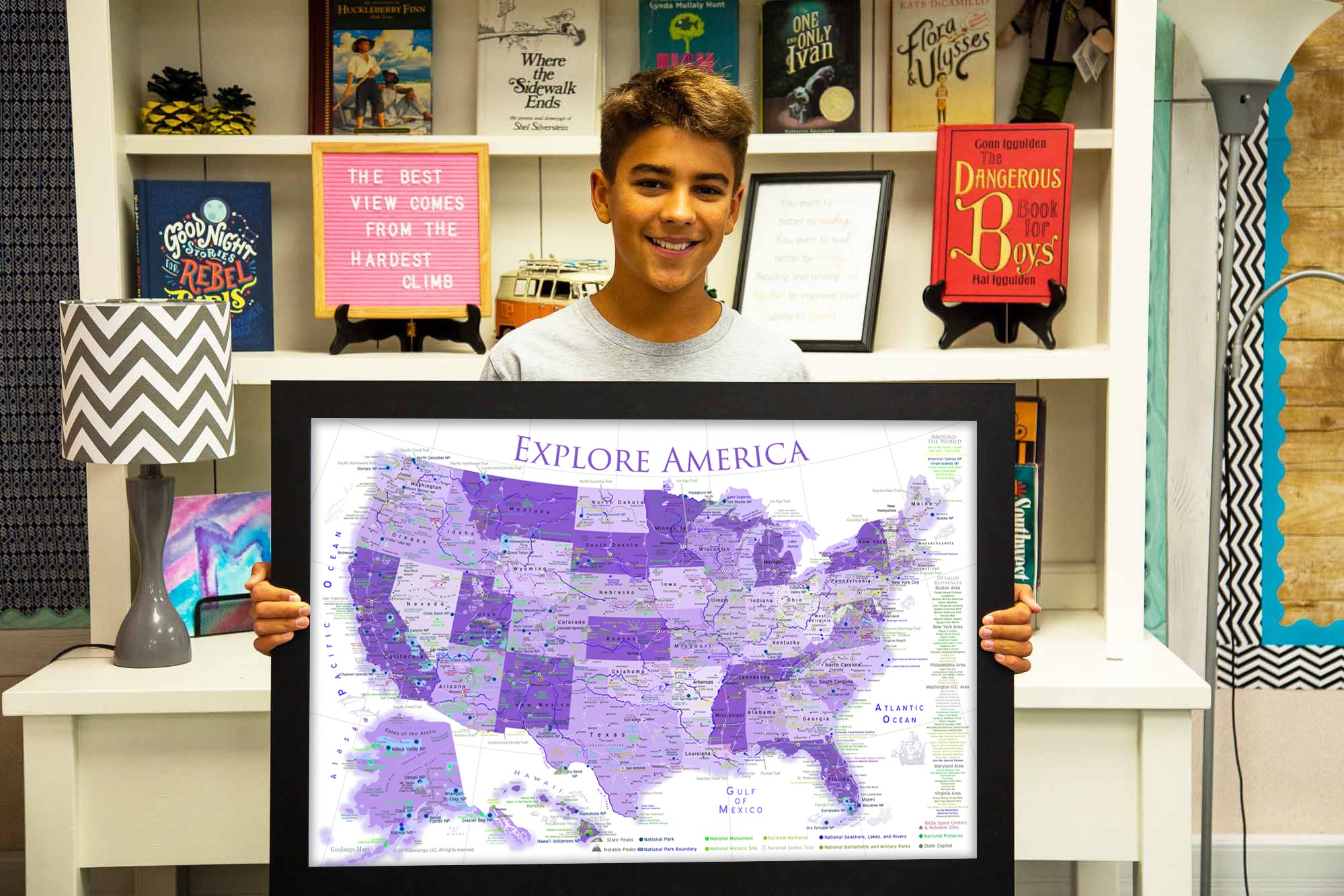 purple usa kids map